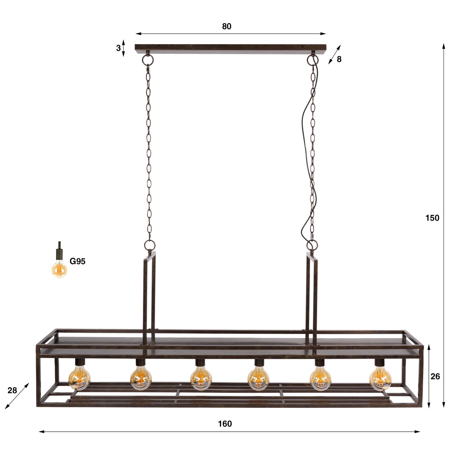 Pendelleuchte – 160×28×150 cm – Charcoal | Modell N0488