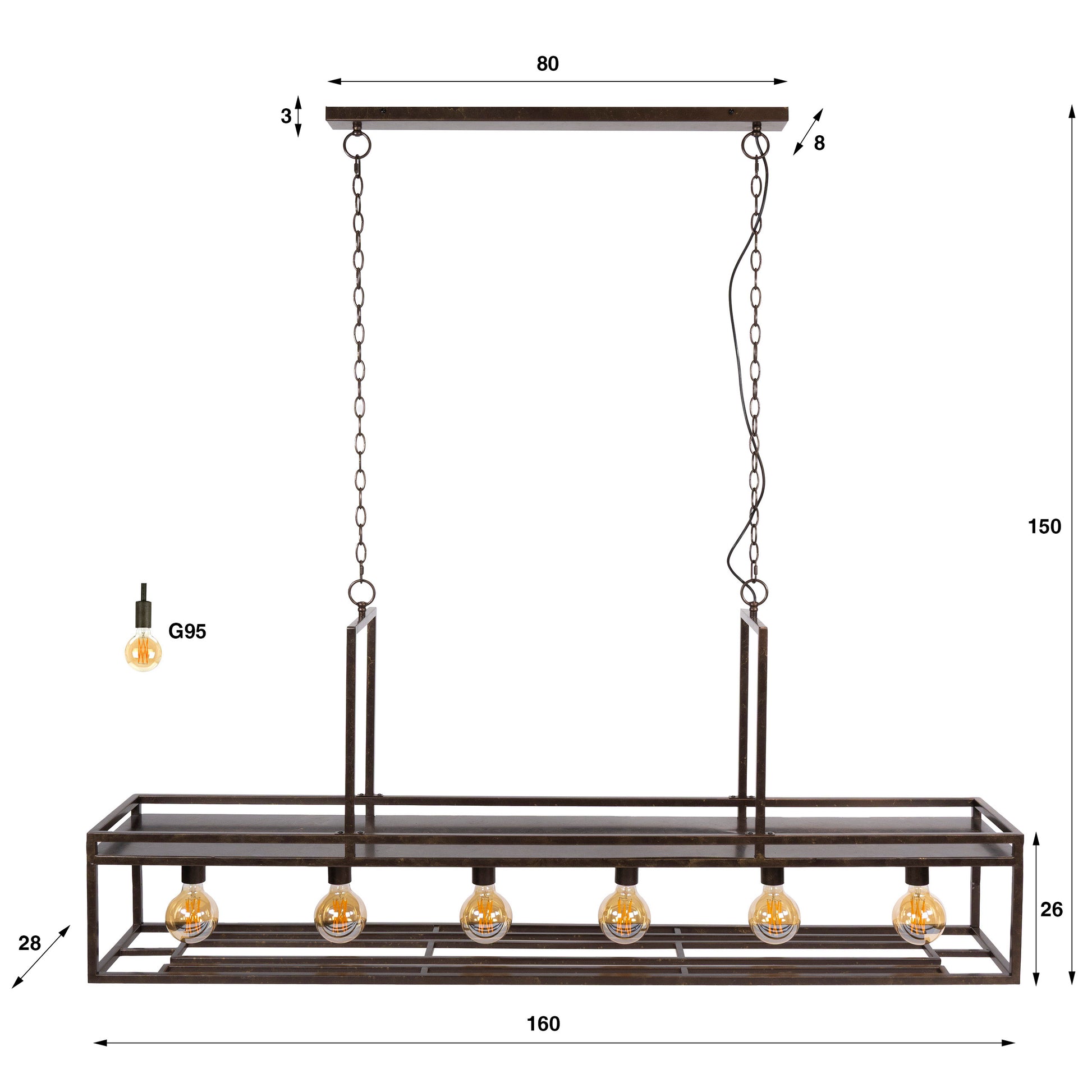 Pendelleuchte – 160×28×150 cm – Charcoal | Modell N0488