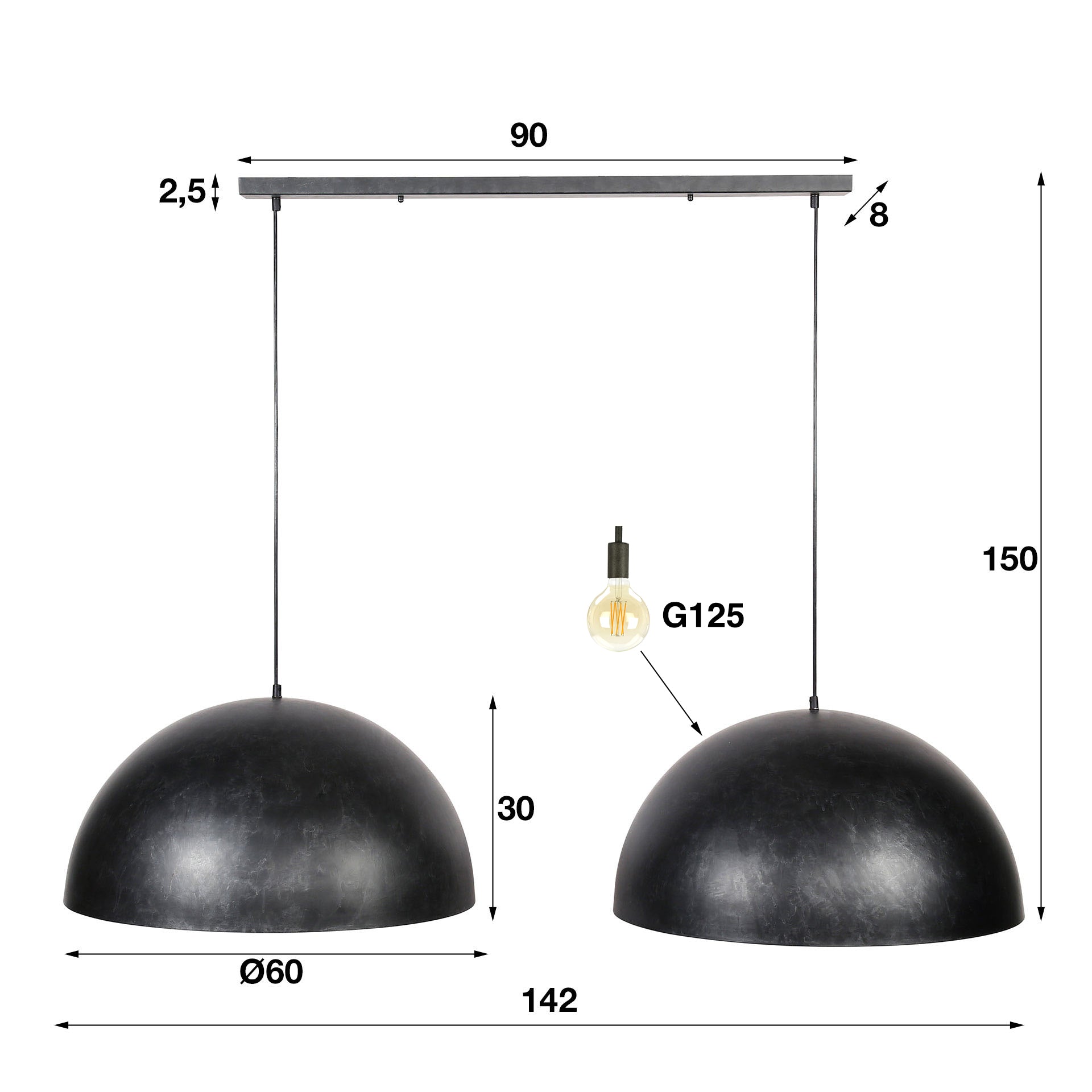 Pendelleuchte – 142×60×150 cm – Charcoal | Modell N0489