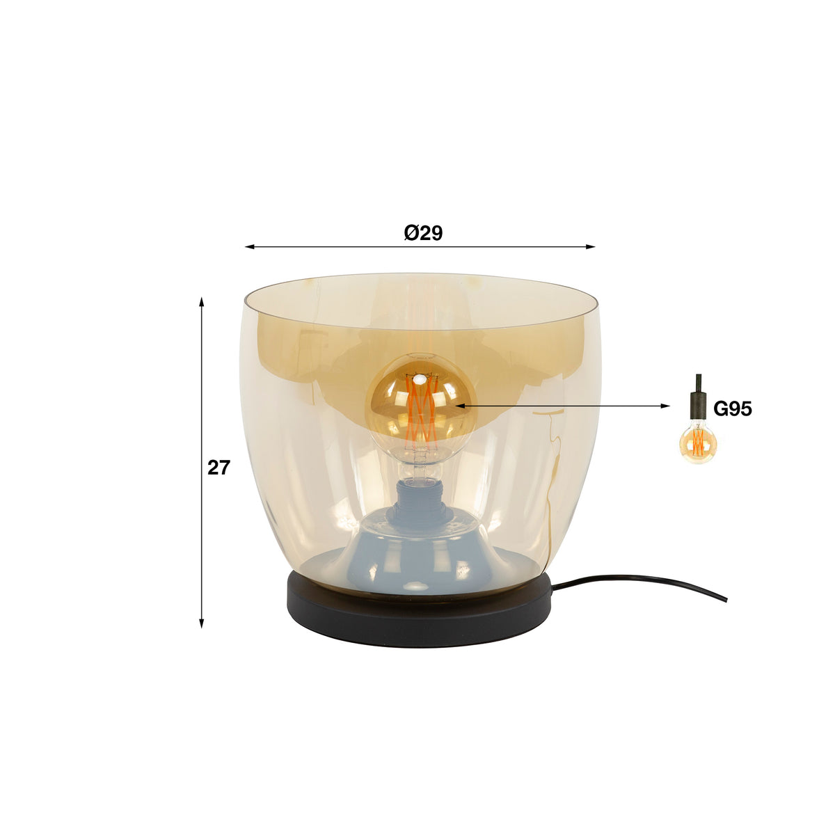 Stehleuchte – 29×29×27 cm – Amberfarbenes Glas | Modell N0490