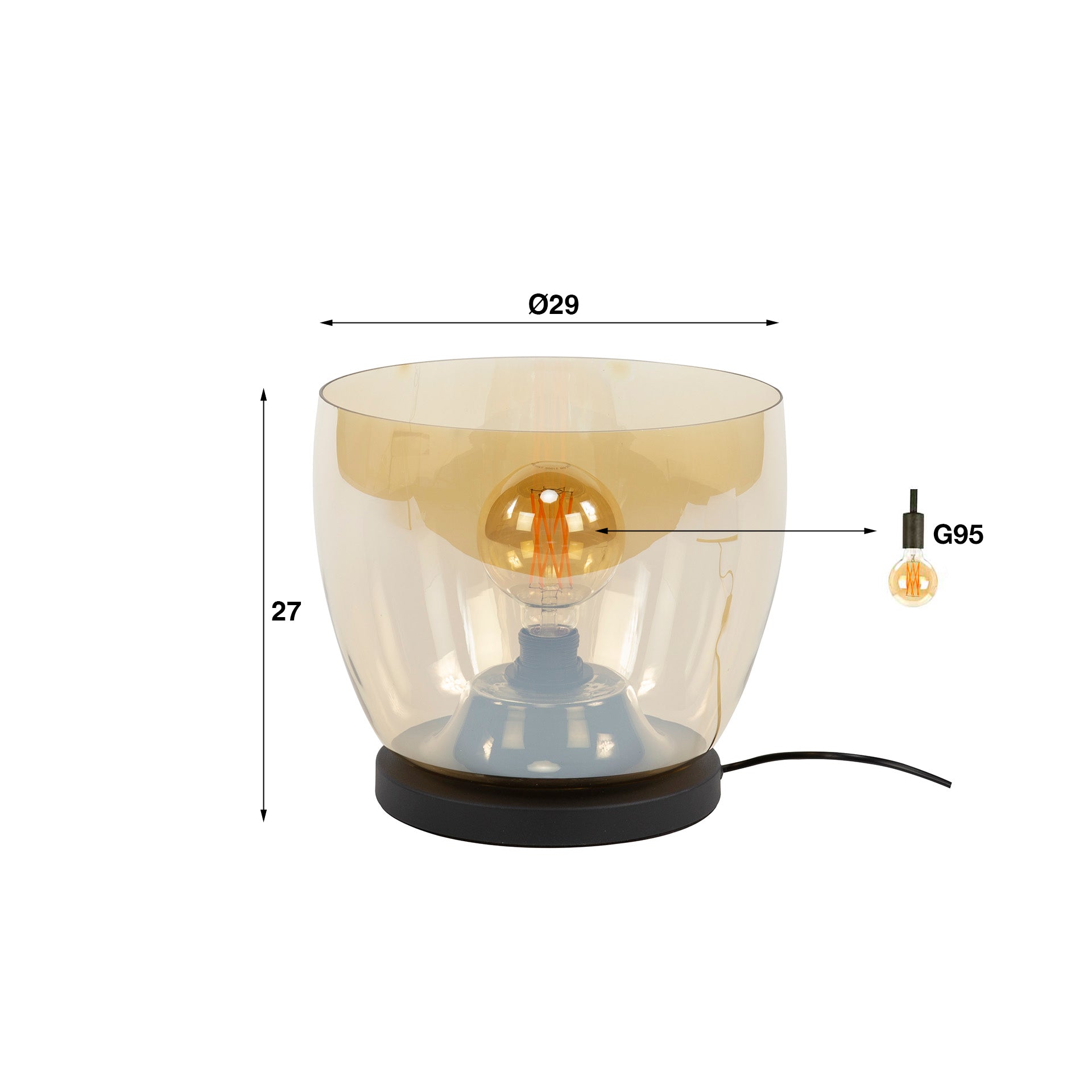 Stehleuchte – 29×29×27 cm – Amberfarbenes Glas | Modell N0490