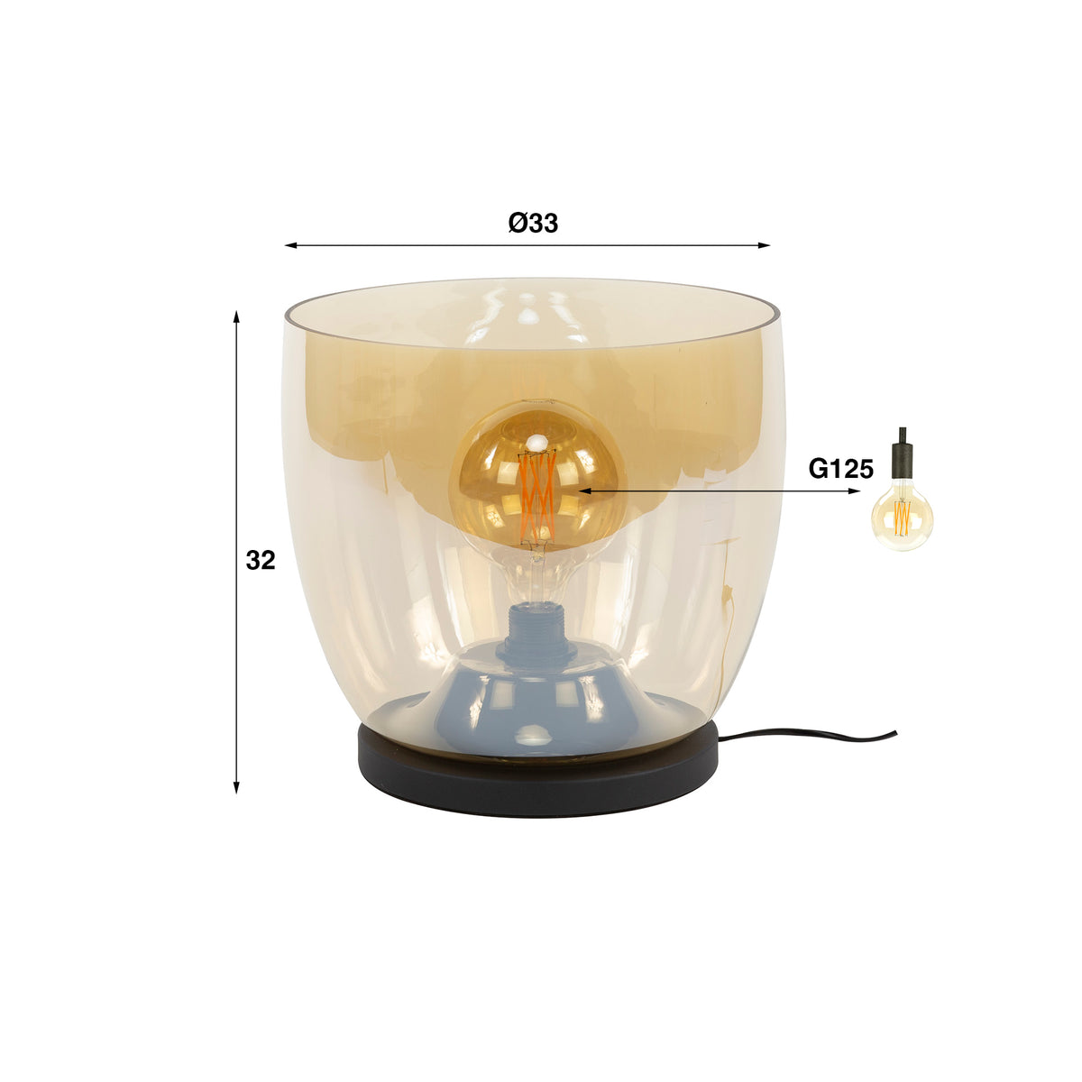 Stehleuchte – 33×33×32 cm – Amberfarbenes Glas | Modell N0491