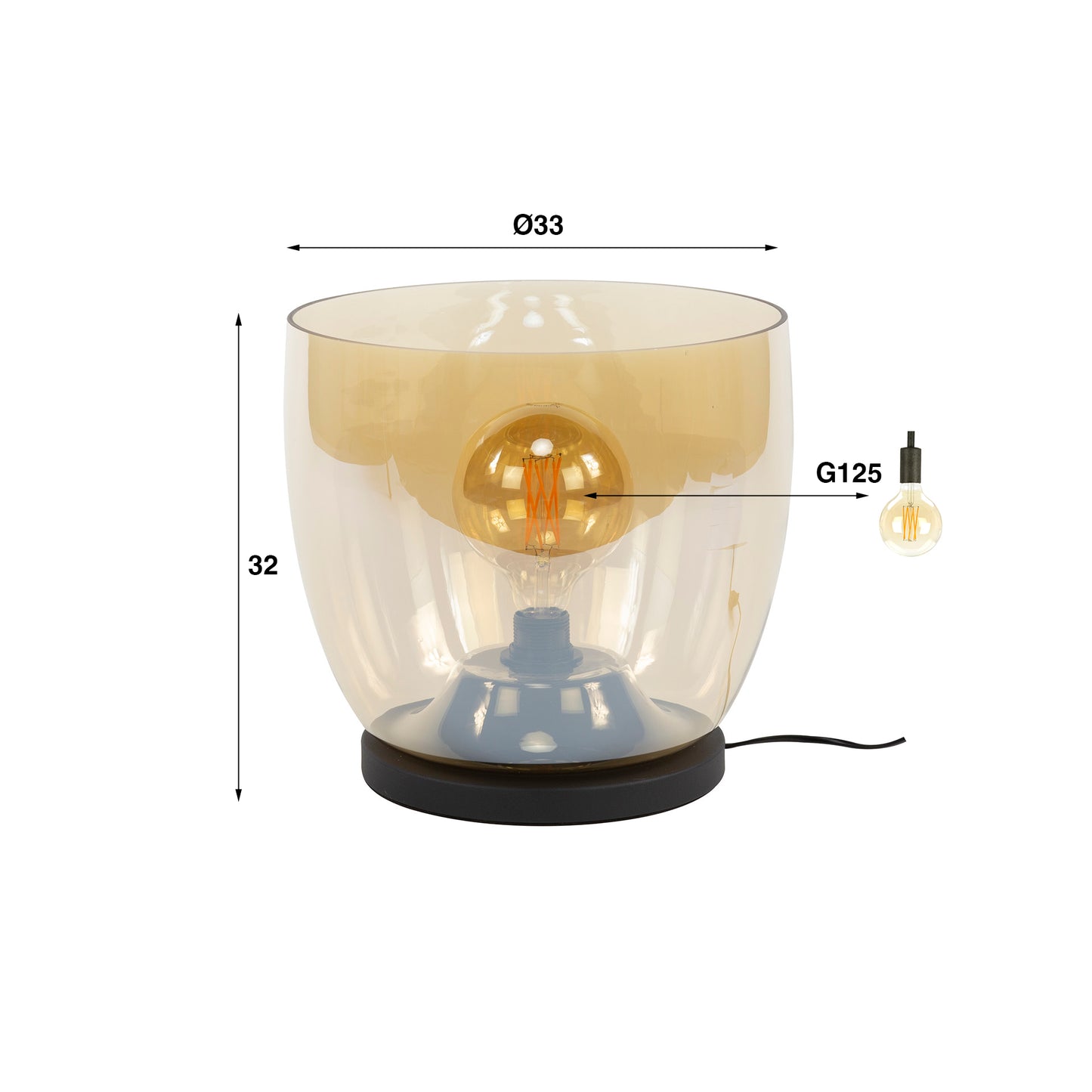 Stehleuchte – 33×33×32 cm – Amberfarbenes Glas | Modell N0491