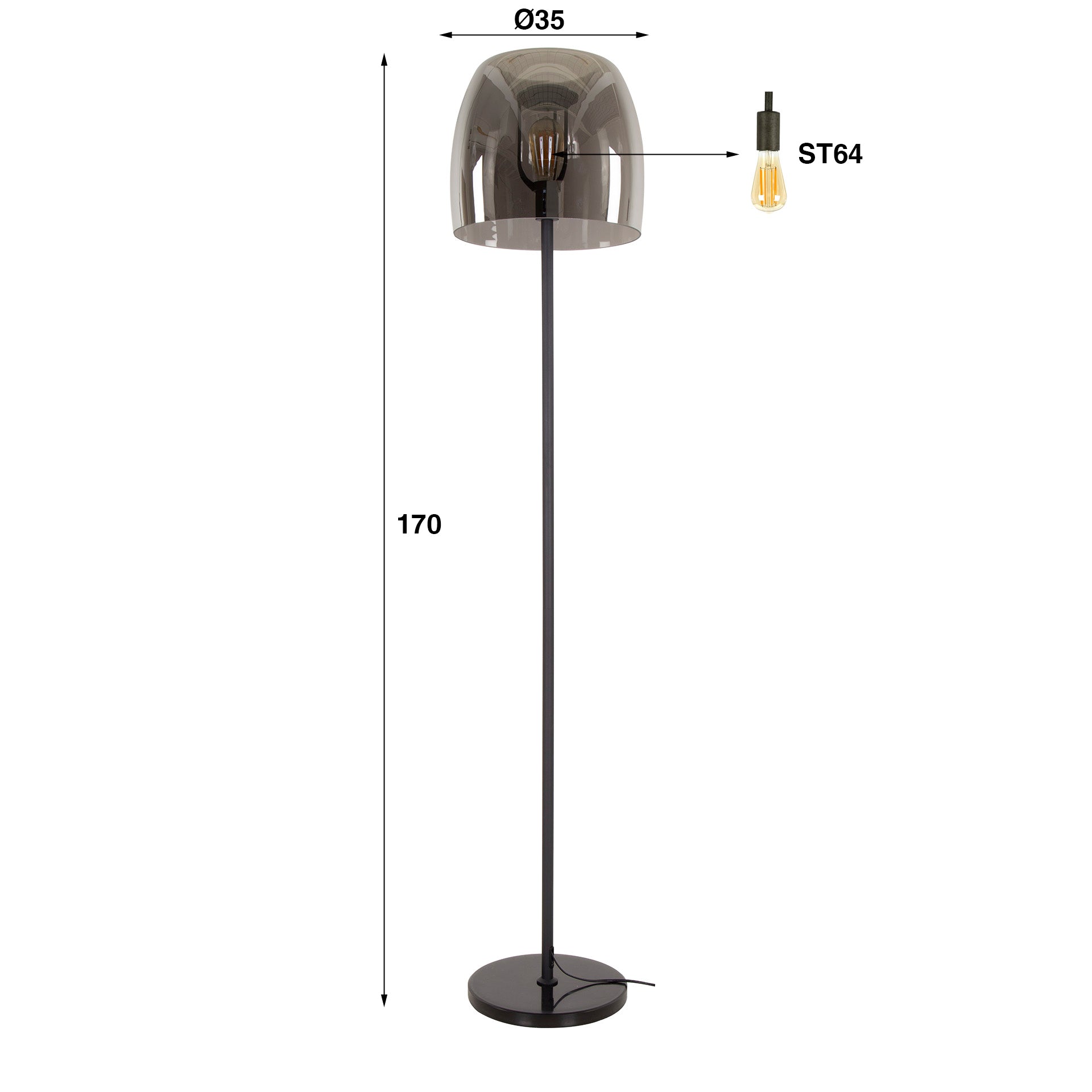 Stehleuchte – 35×35×170 cm – Smoke grey Glas | Modell N0493