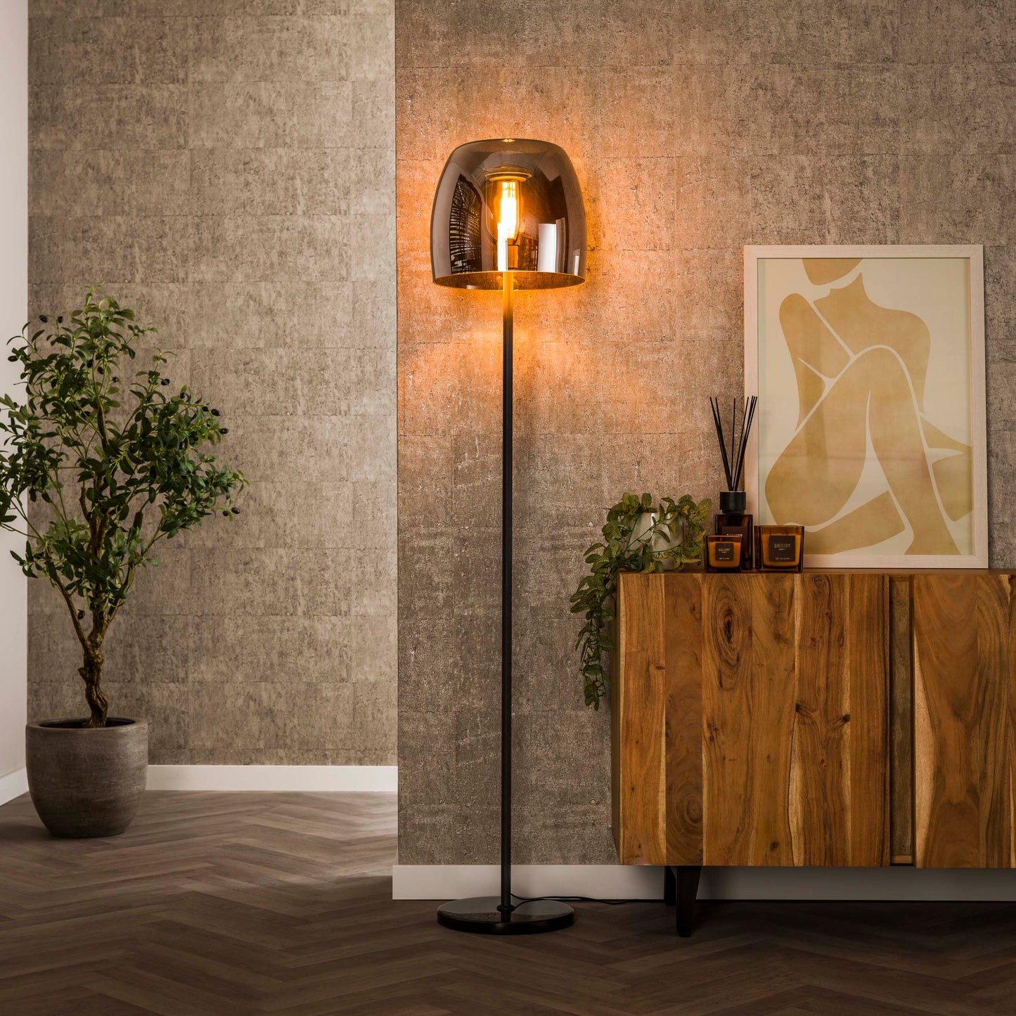 Stehleuchte – 35×35×170 cm – Smoke grey Glas | Modell N0493