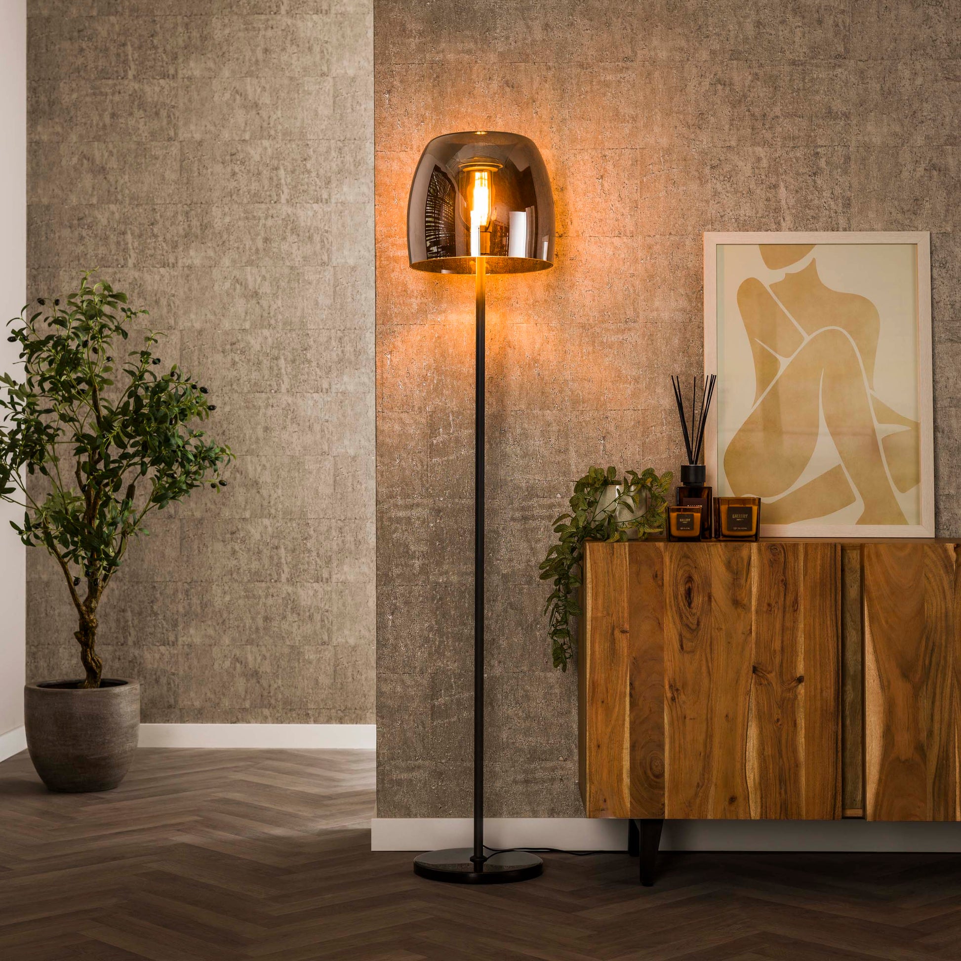 Stehleuchte – 35×35×170 cm – Smoke grey Glas | Modell N0493