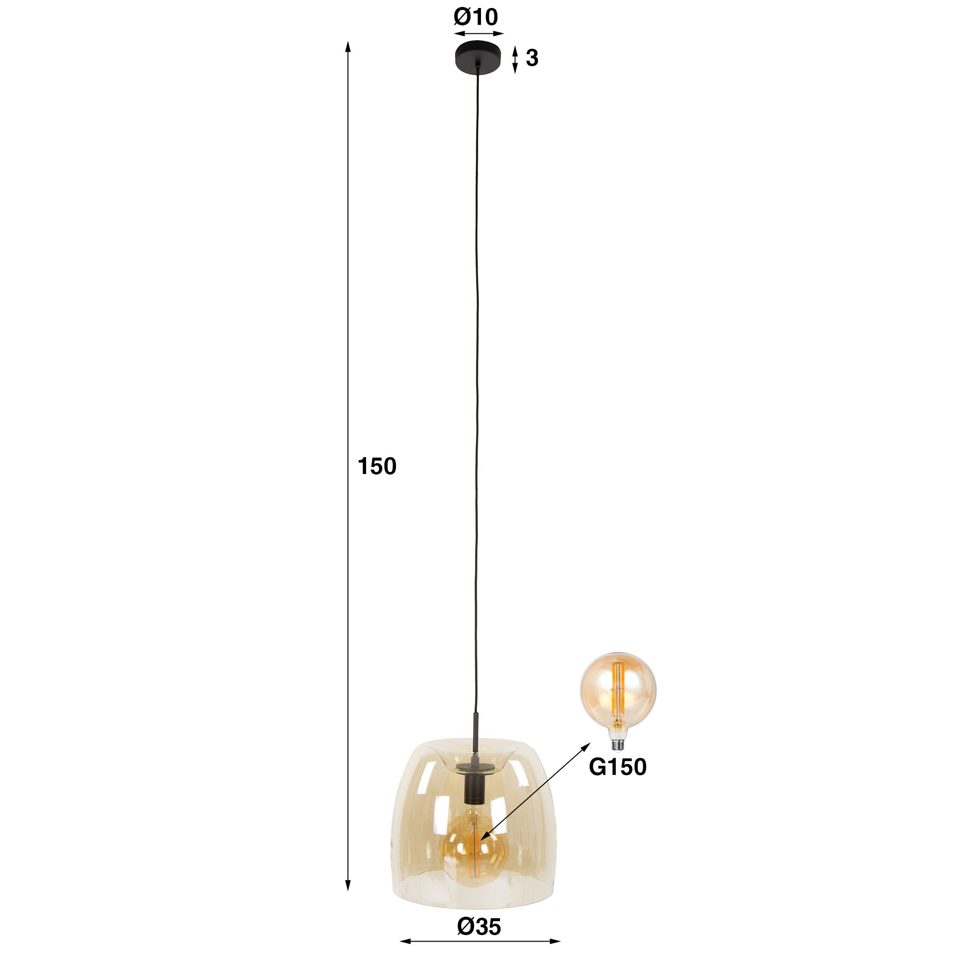 Pendelleuchte – 35×35×150 cm – Amberfarbenes Glas | Modell N0494
