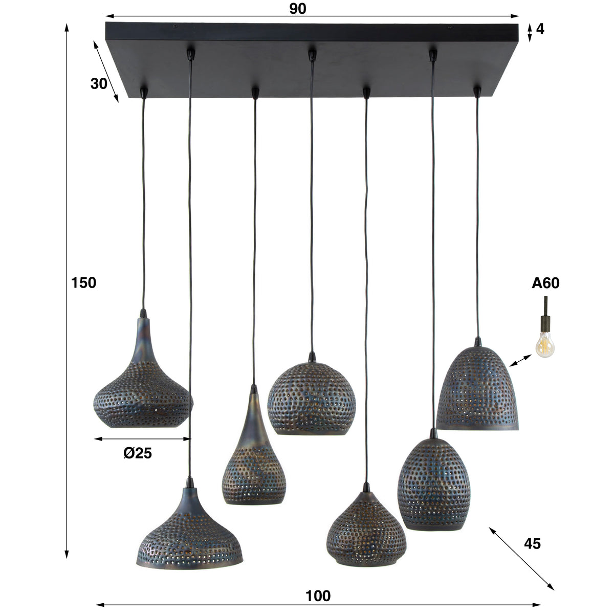Pendelleuchte – 100×45×150 cm – Schwarzbraun | Modell N0500