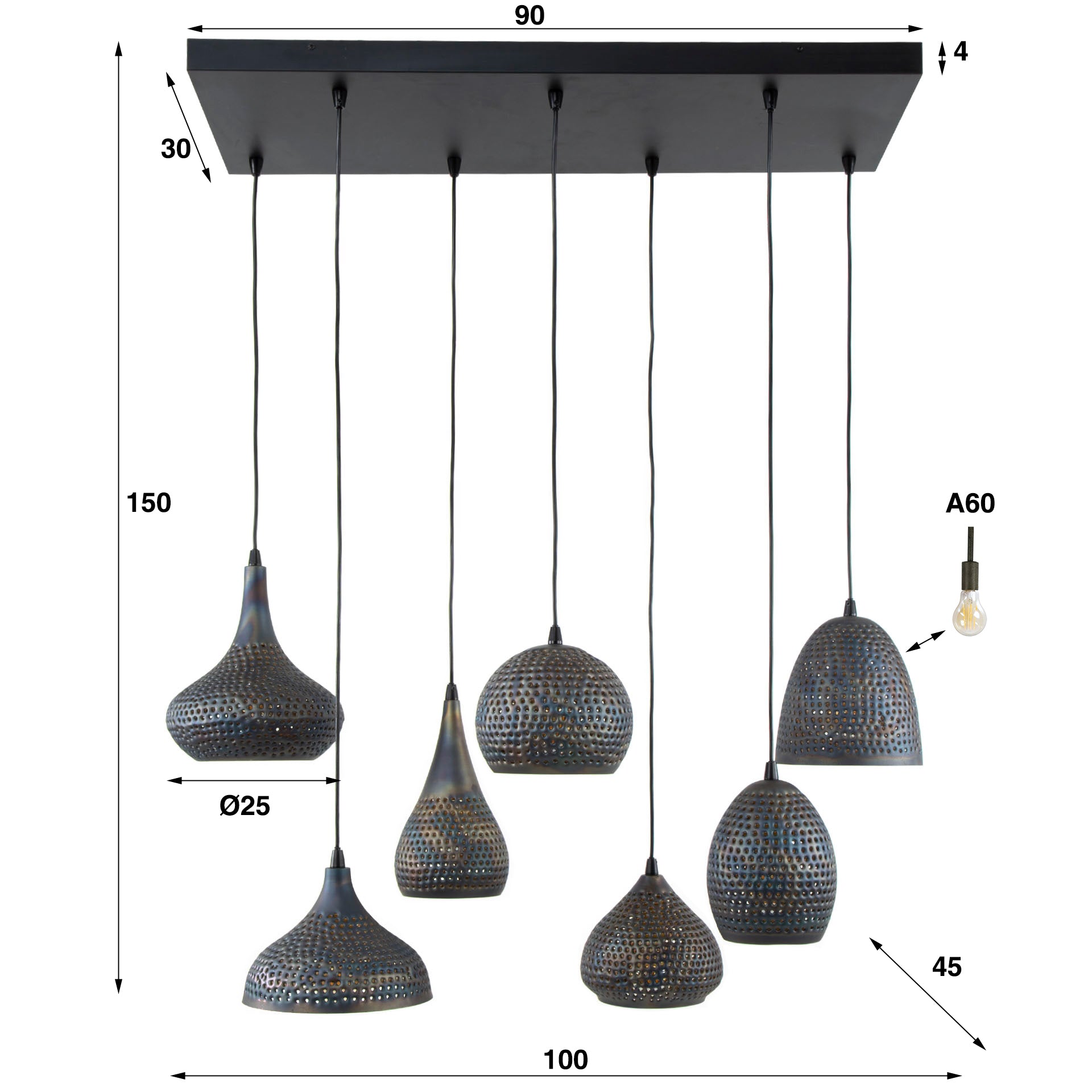 Pendelleuchte – 100×45×150 cm – Schwarzbraun | Modell N0500