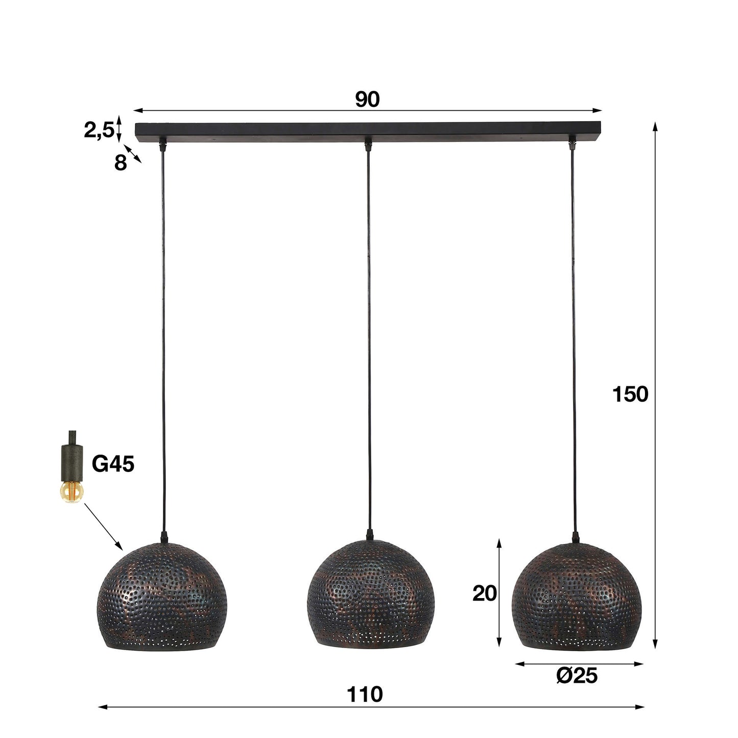 Pendelleuchte – 110×25×150 cm – Schwarzbraun | Modell N0501