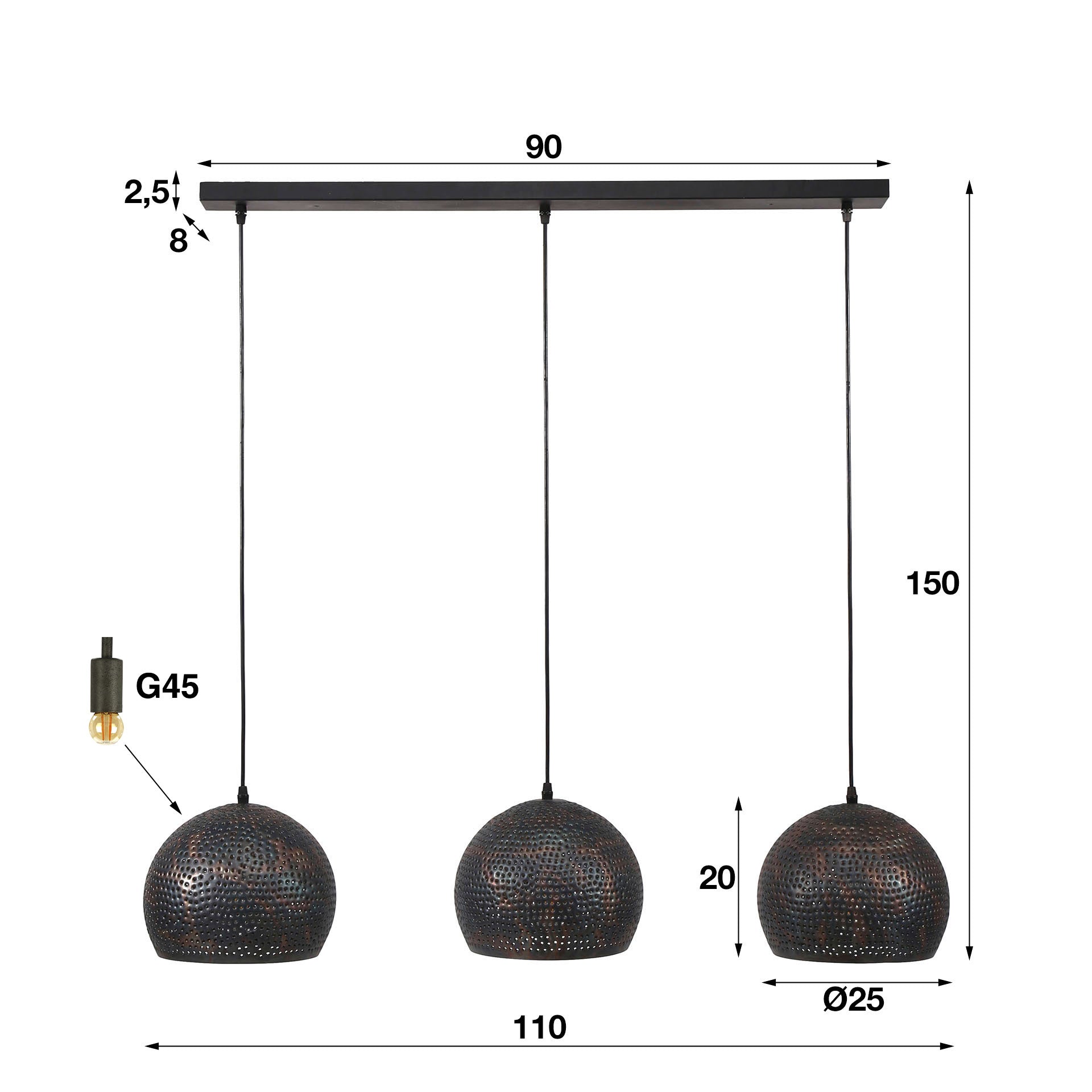 Pendelleuchte – 110×25×150 cm – Schwarzbraun | Modell N0501