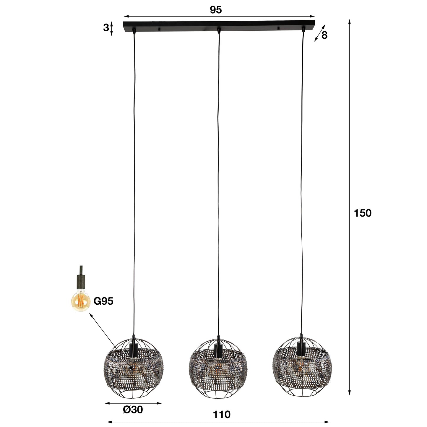 Pendelleuchte – 110×30×150 cm – Schwarzbraun | Modell N0504