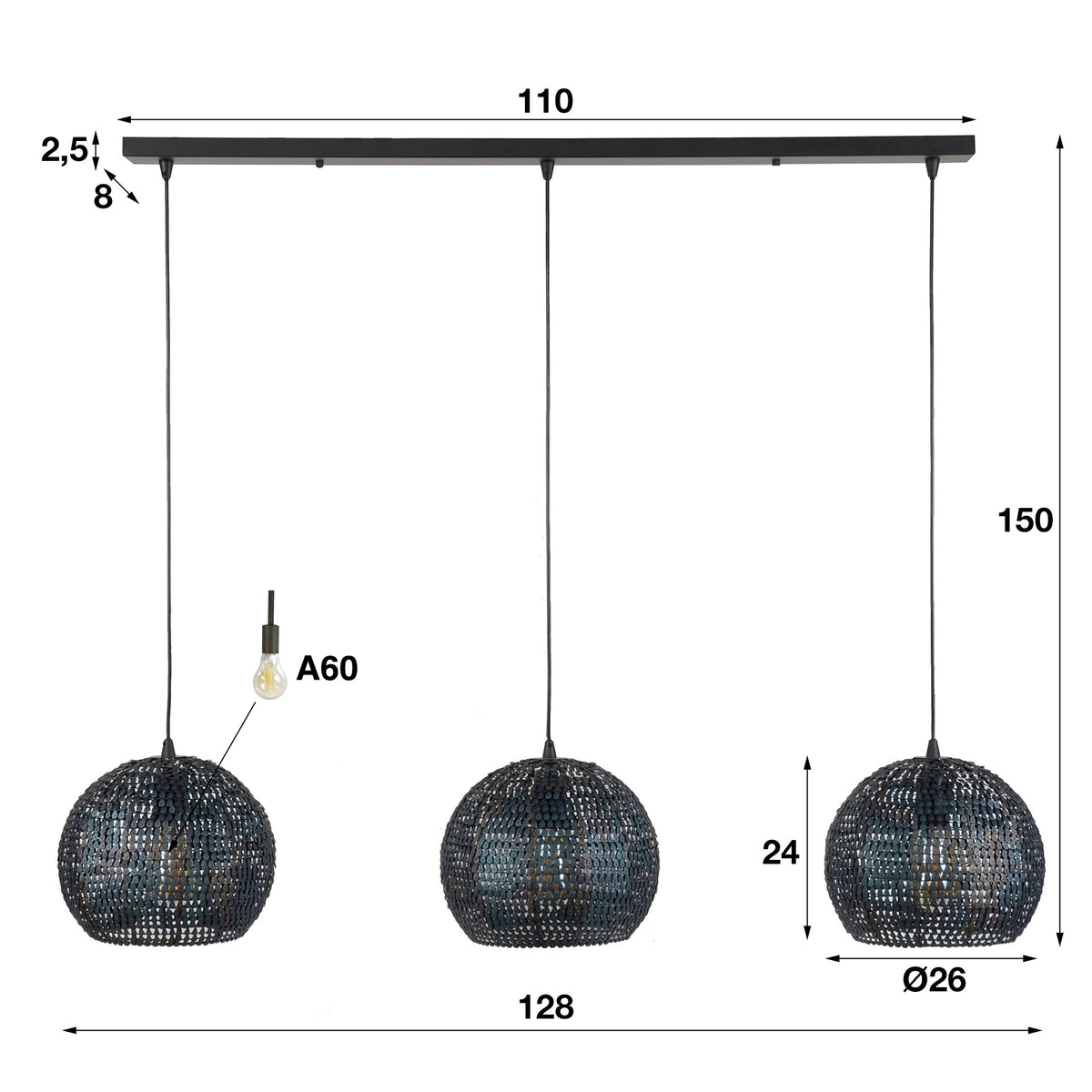 Pendelleuchte – 128×26×150 cm – Schwarzbraun | Modell N0505