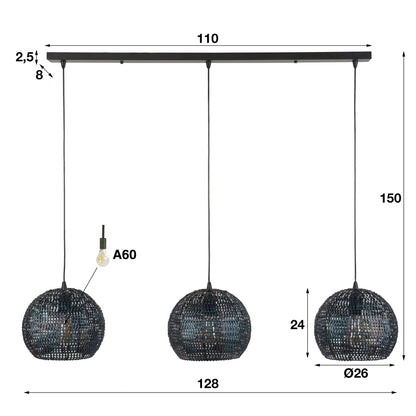 Pendelleuchte – 128×26×150 cm – Schwarzbraun | Modell N0505