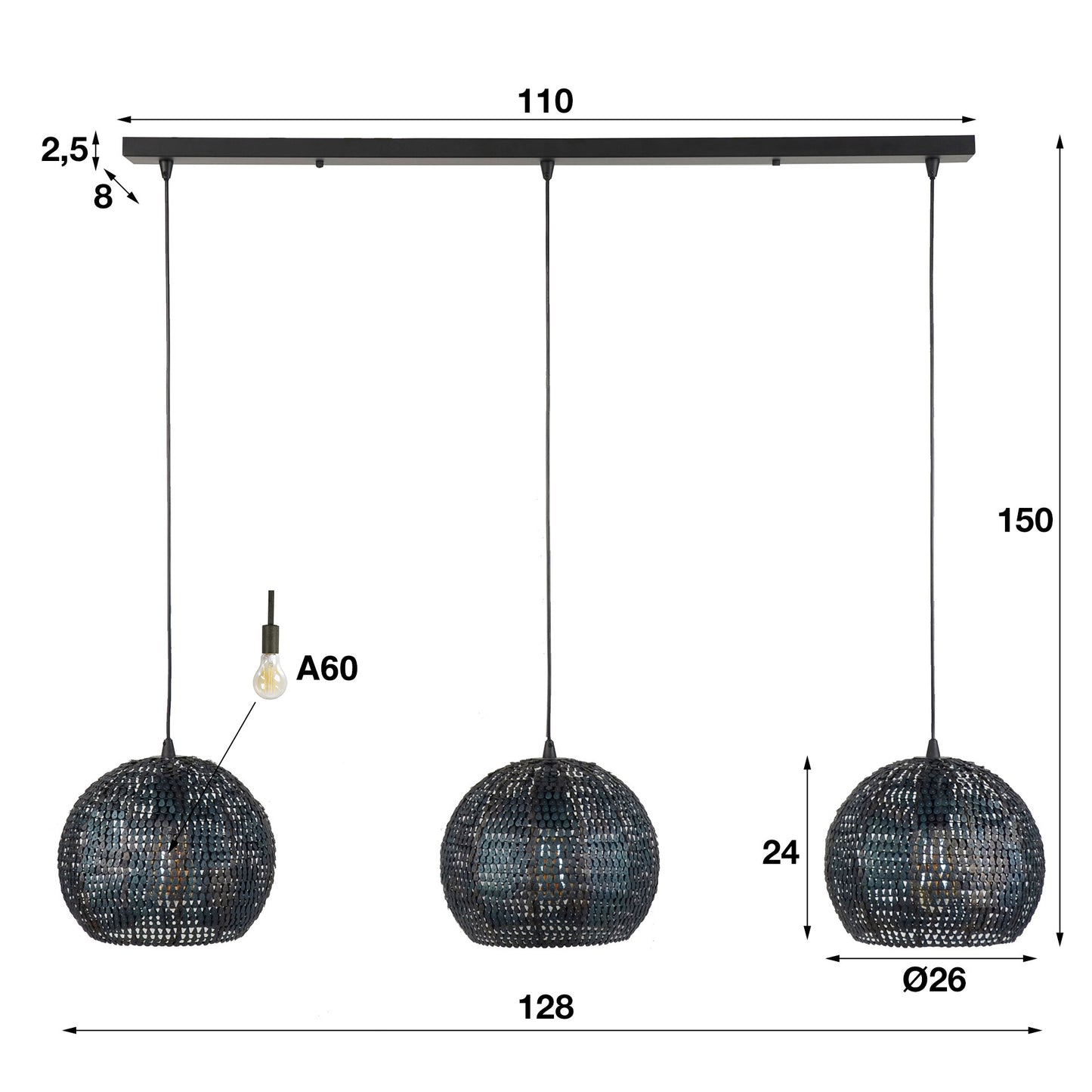Pendelleuchte – 128×26×150 cm – Schwarzbraun | Modell N0505