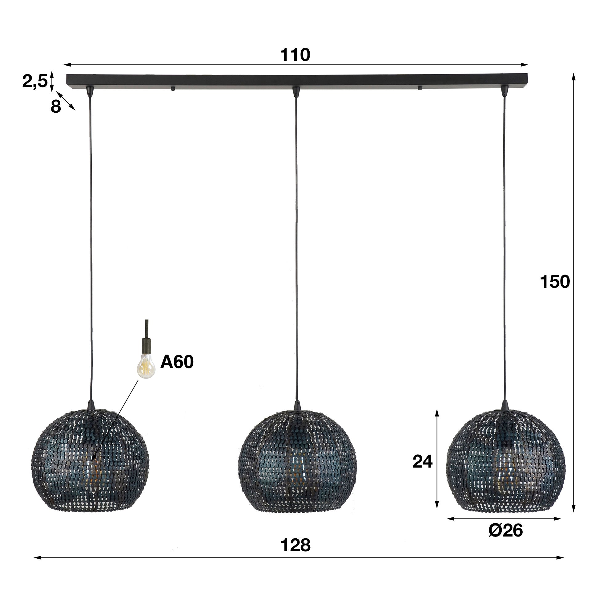 Pendelleuchte – 128×26×150 cm – Schwarzbraun | Modell N0505