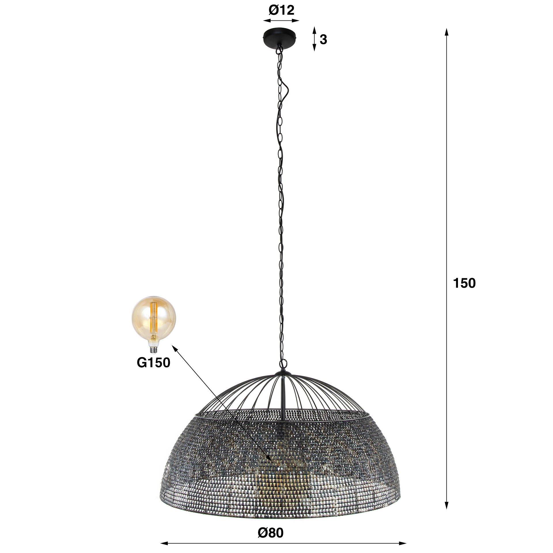 Pendelleuchte – 80×80×150 cm – Schwarzbraun | Modell N0507