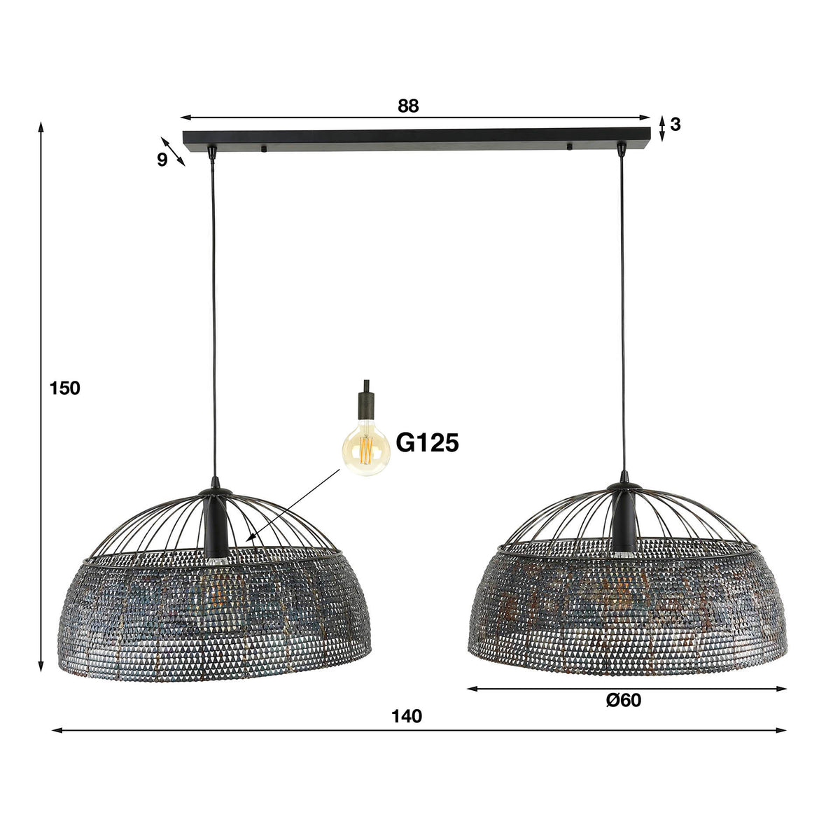 Pendelleuchte – 140×60×150 cm – Schwarzbraun | Modell N0508