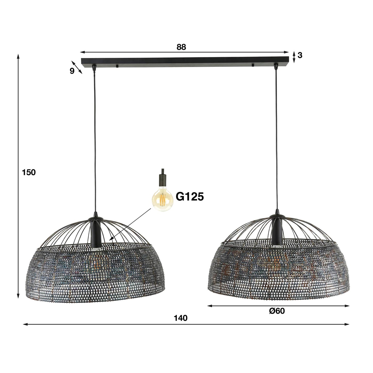 Pendelleuchte – 140×60×150 cm – Schwarzbraun | Modell N0508
