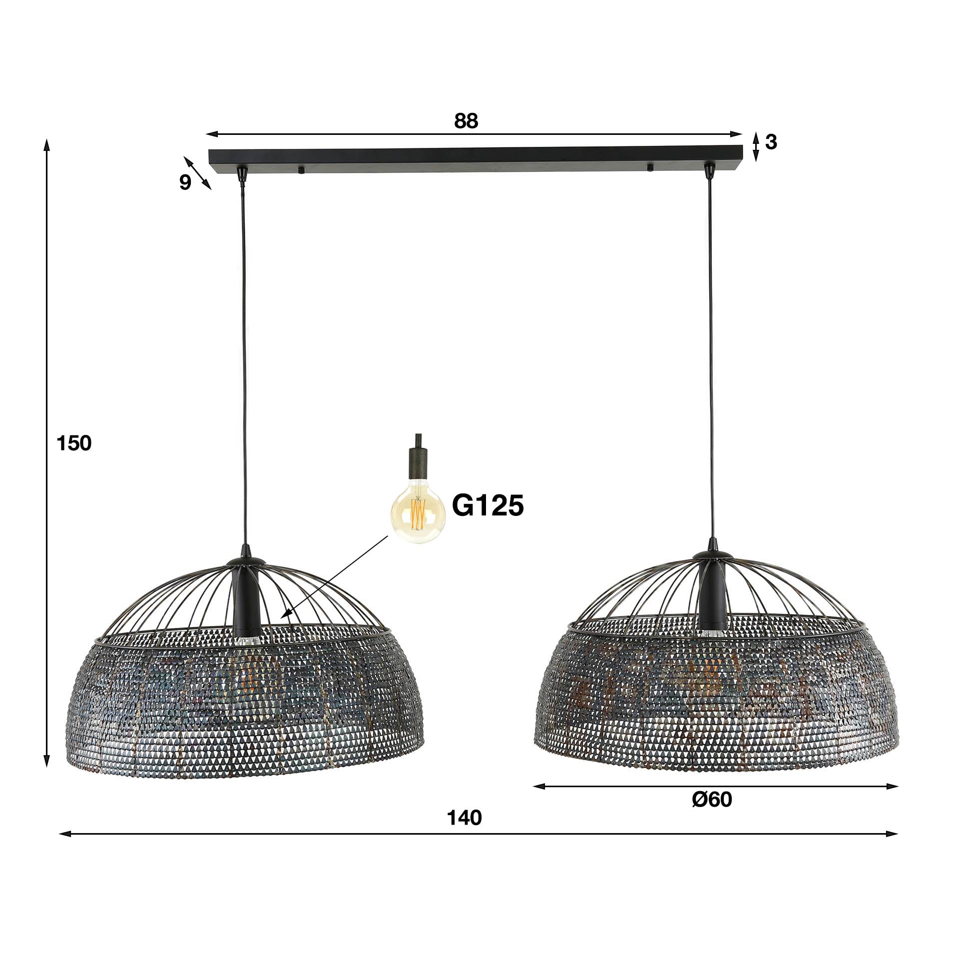 Pendelleuchte – 140×60×150 cm – Schwarzbraun | Modell N0508