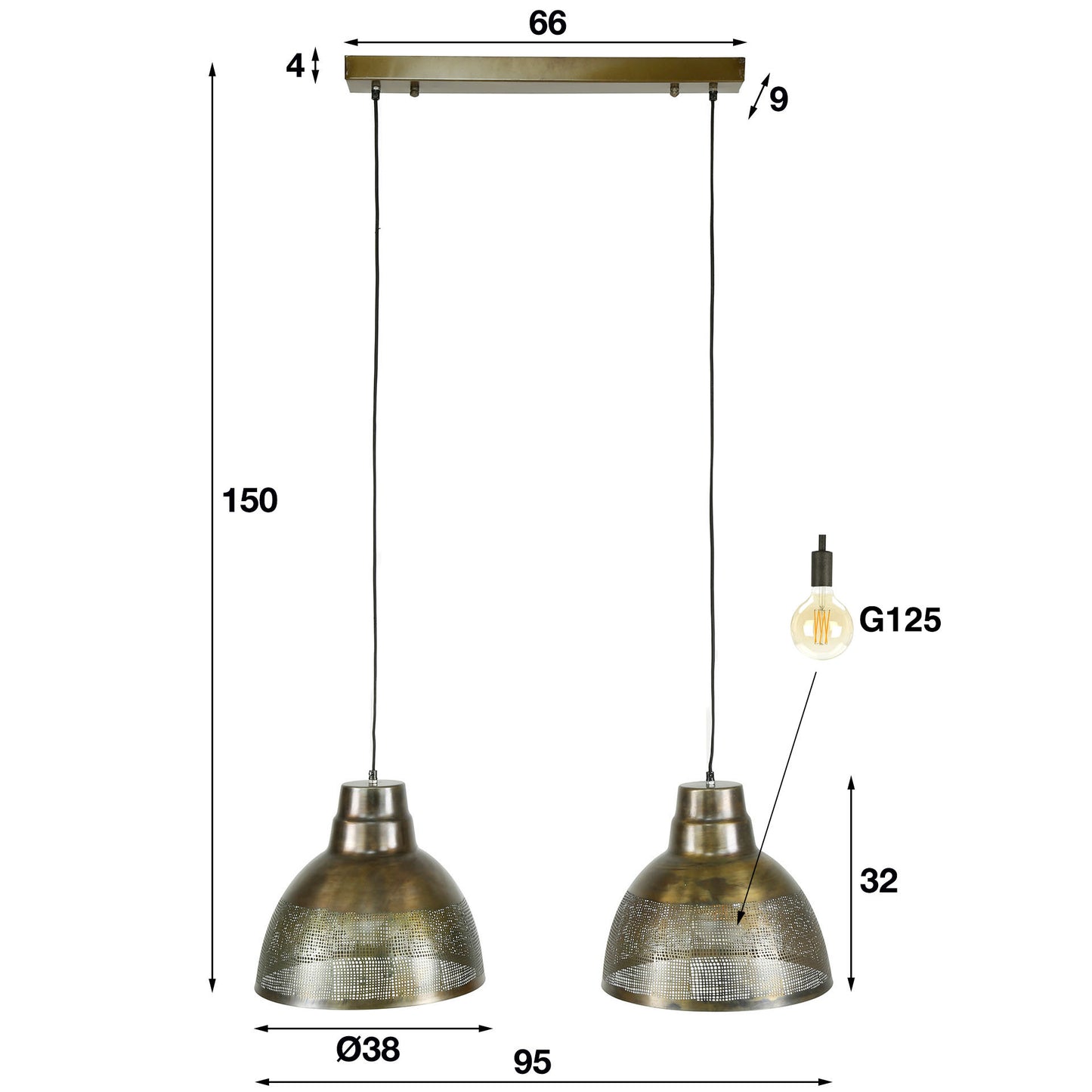 Pendelleuchte – 95×38×150 cm – Antikbronze | Modell N0514