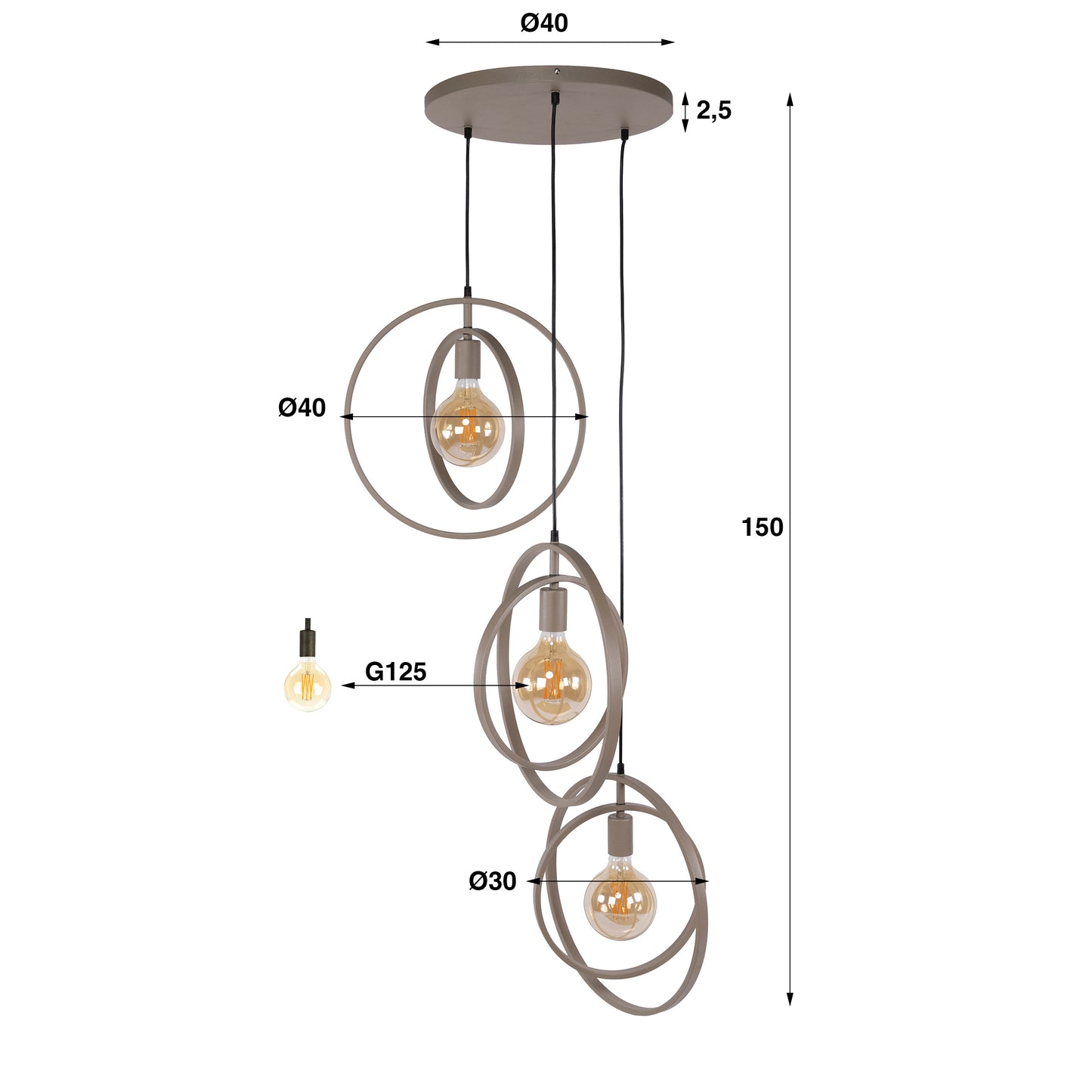 Pendelleuchte – 40×40×150 cm – Beige | Modell N0522