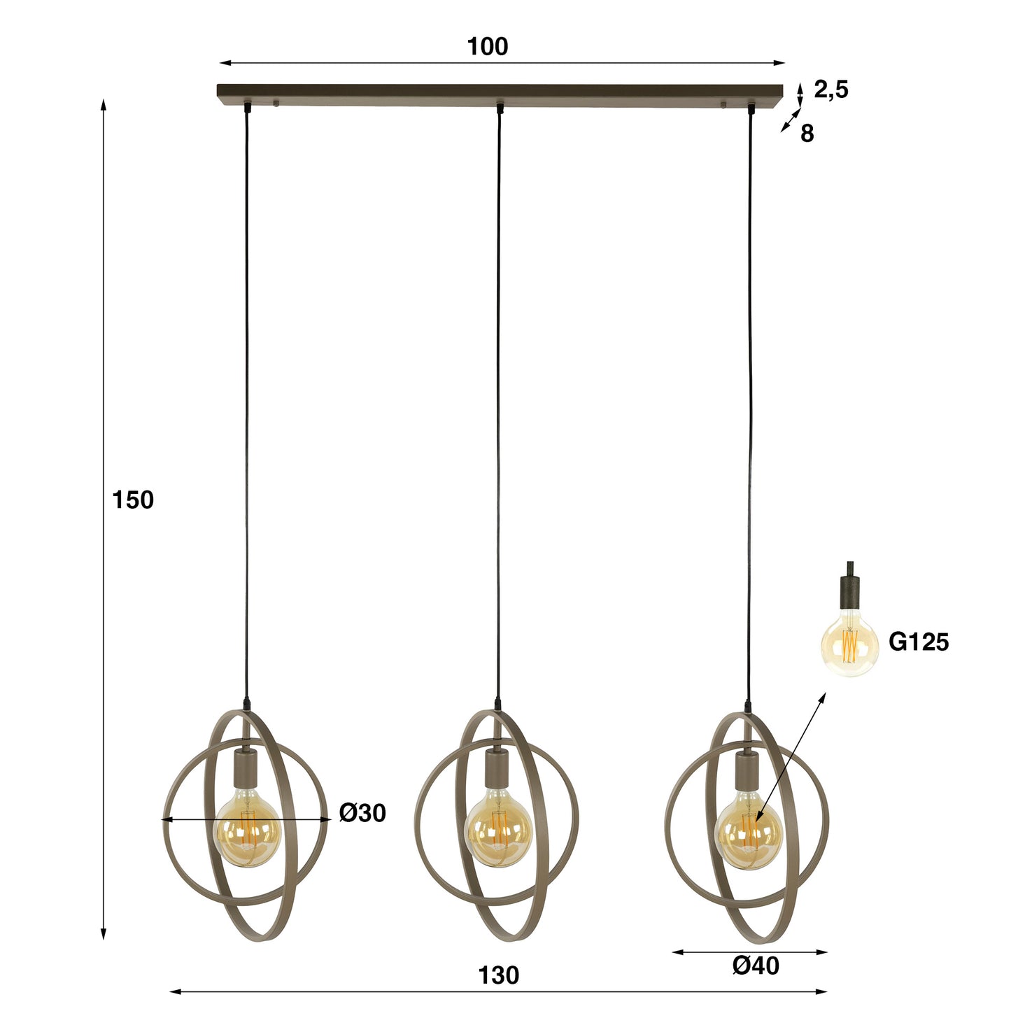 Pendelleuchte – 130×30×150 cm – Beige | Modell N0523