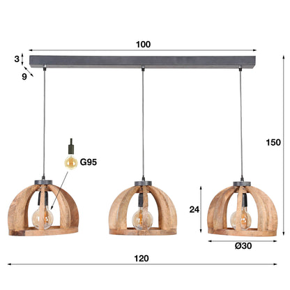 Pendelleuchte – 120×30×150 cm – Massiv Mango | Modell N0526