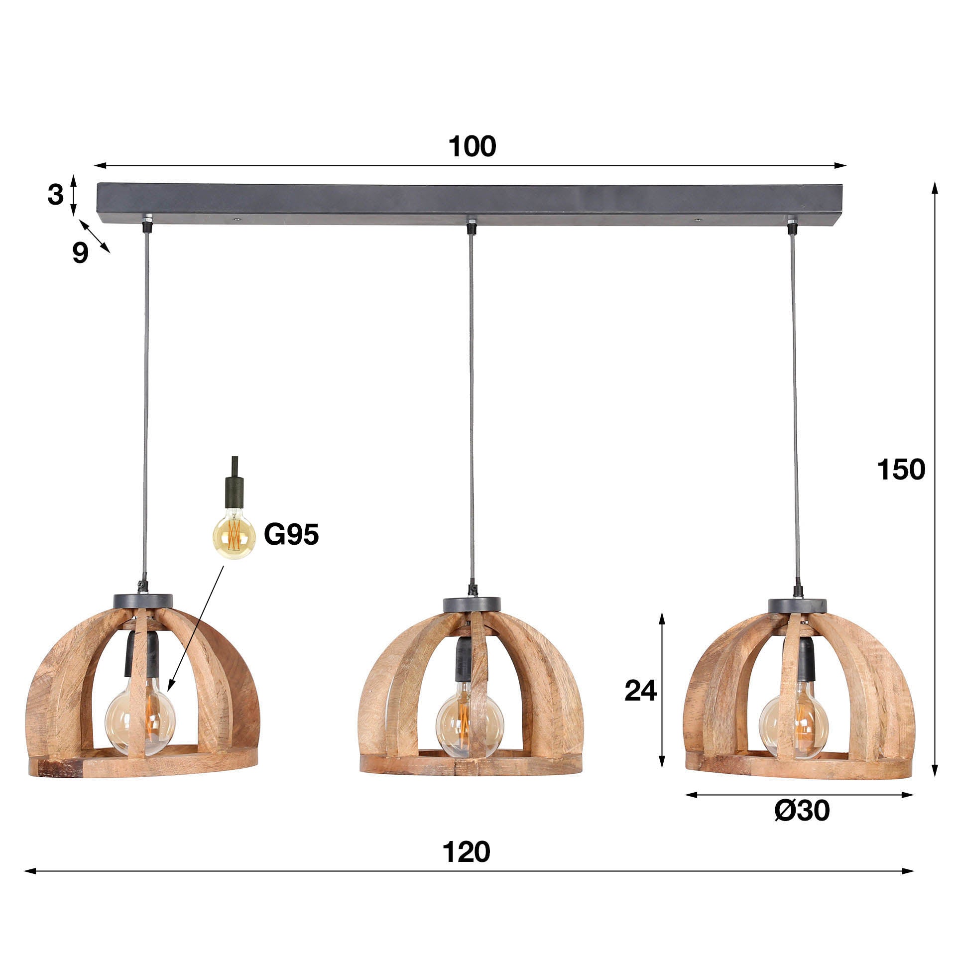 Pendelleuchte – 120×30×150 cm – Massiv Mango | Modell N0526