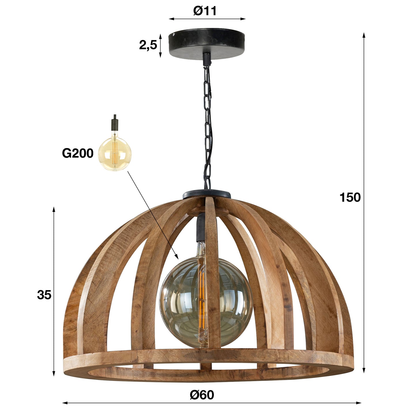 Pendelleuchte – 60×60×150 cm – Massiv Mango | Modell N0527