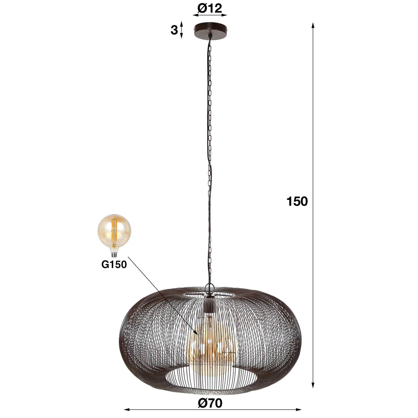 Pendelleuchte – 70×70×150 cm – Schwarznickel | Modell N0530