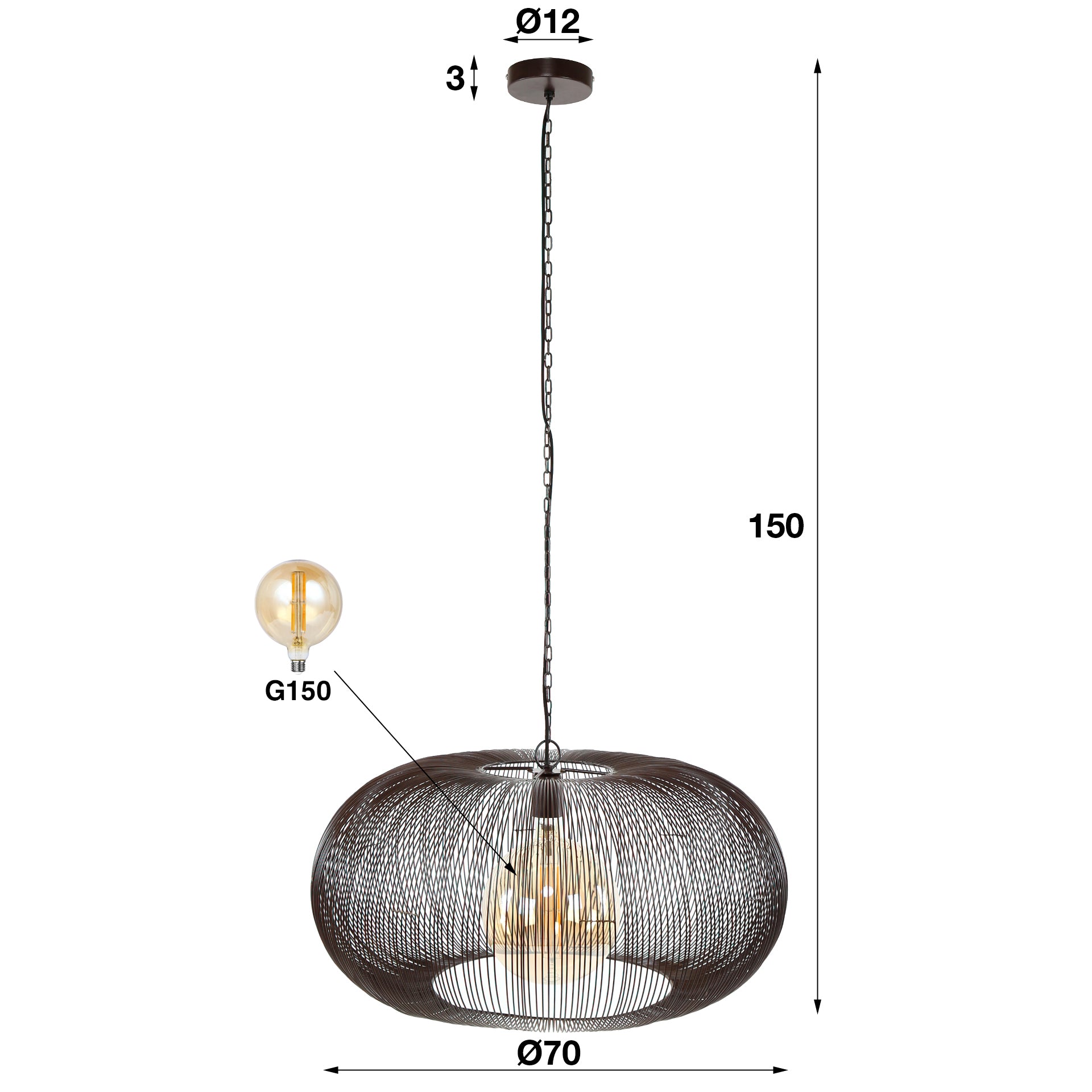 Pendelleuchte – 70×70×150 cm – Schwarznickel | Modell N0530