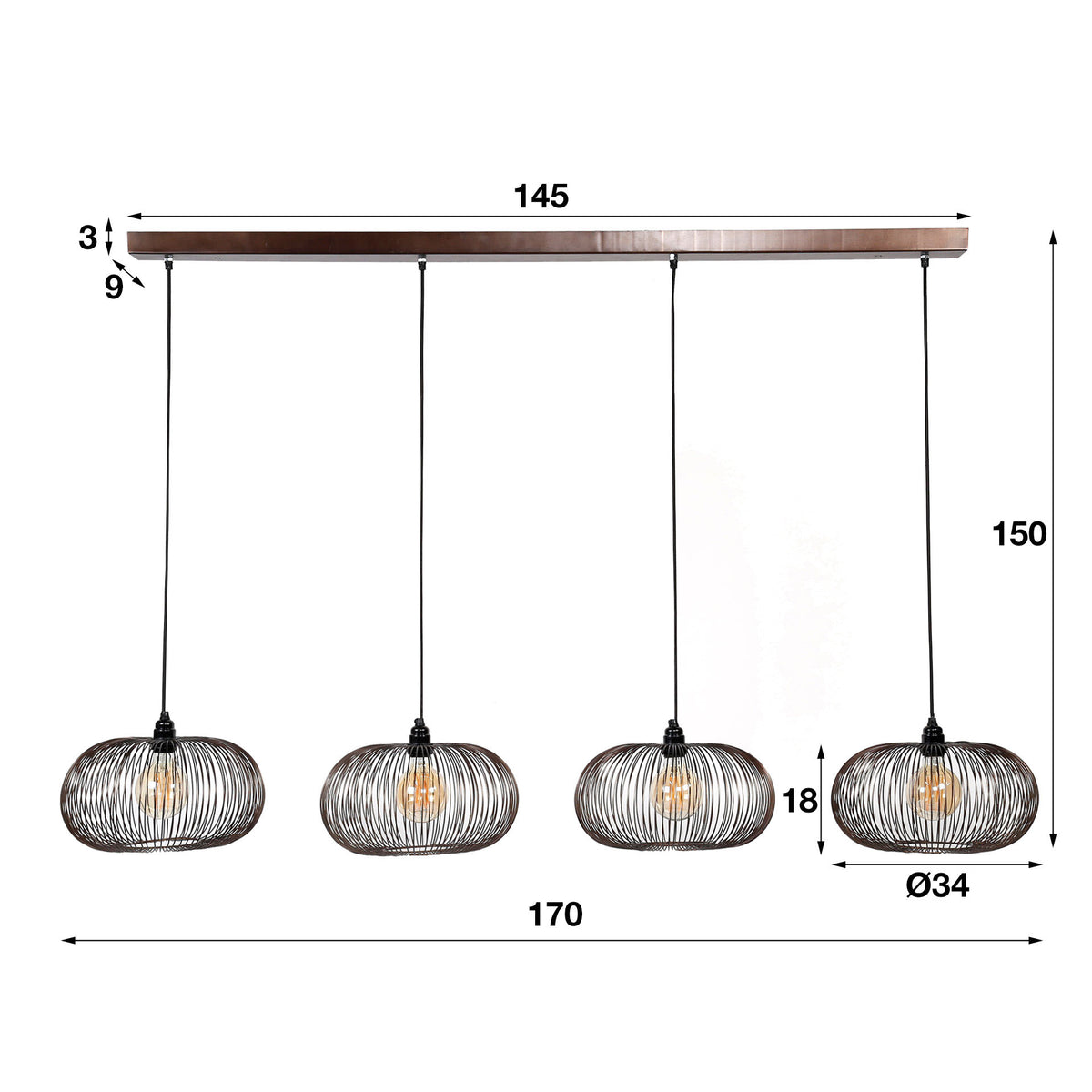 Pendelleuchte – 170×35×150 cm – Schwarznickel | Modell N0532