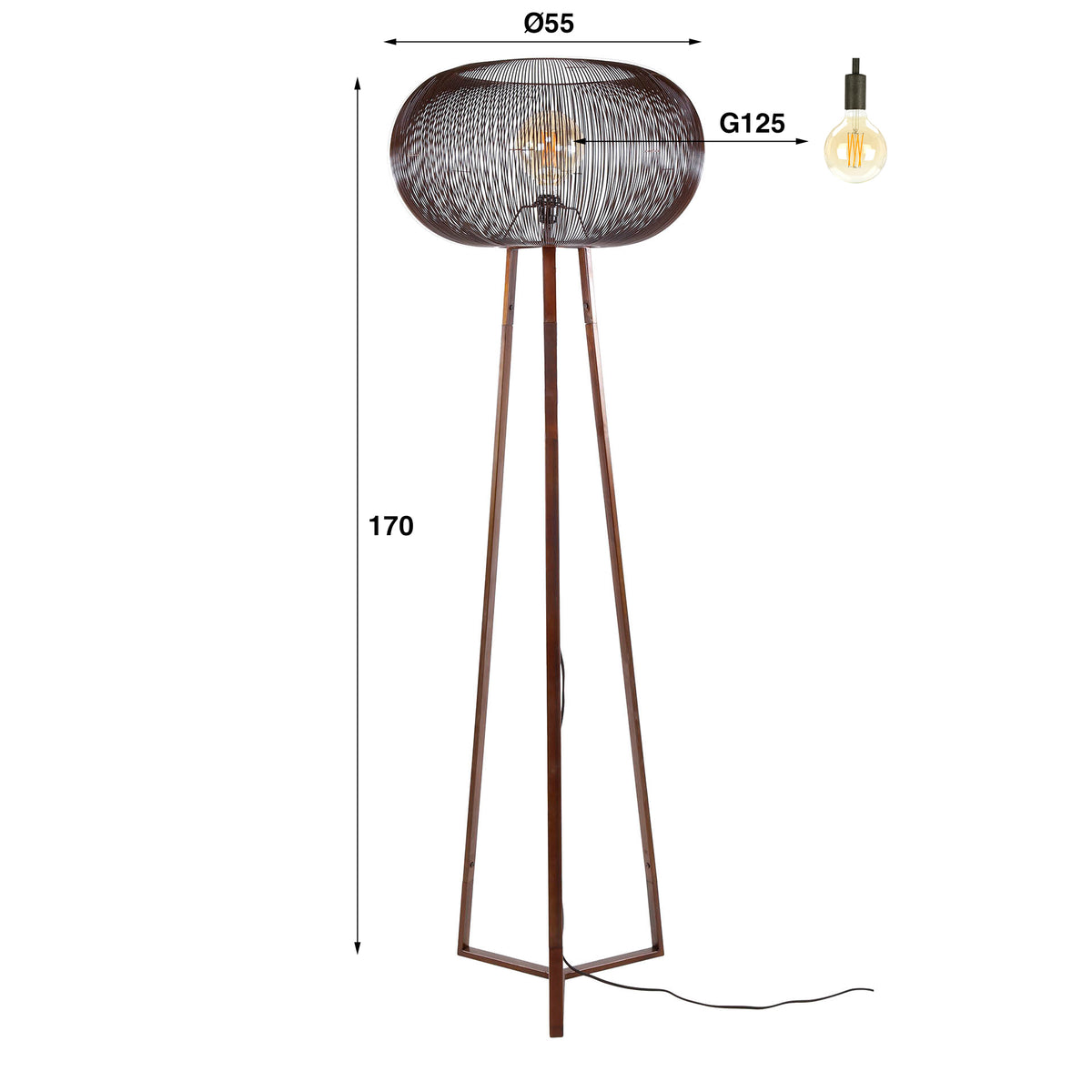 Stehleuchte – 55×55×170 cm – Schwarznickel | Modell N0533