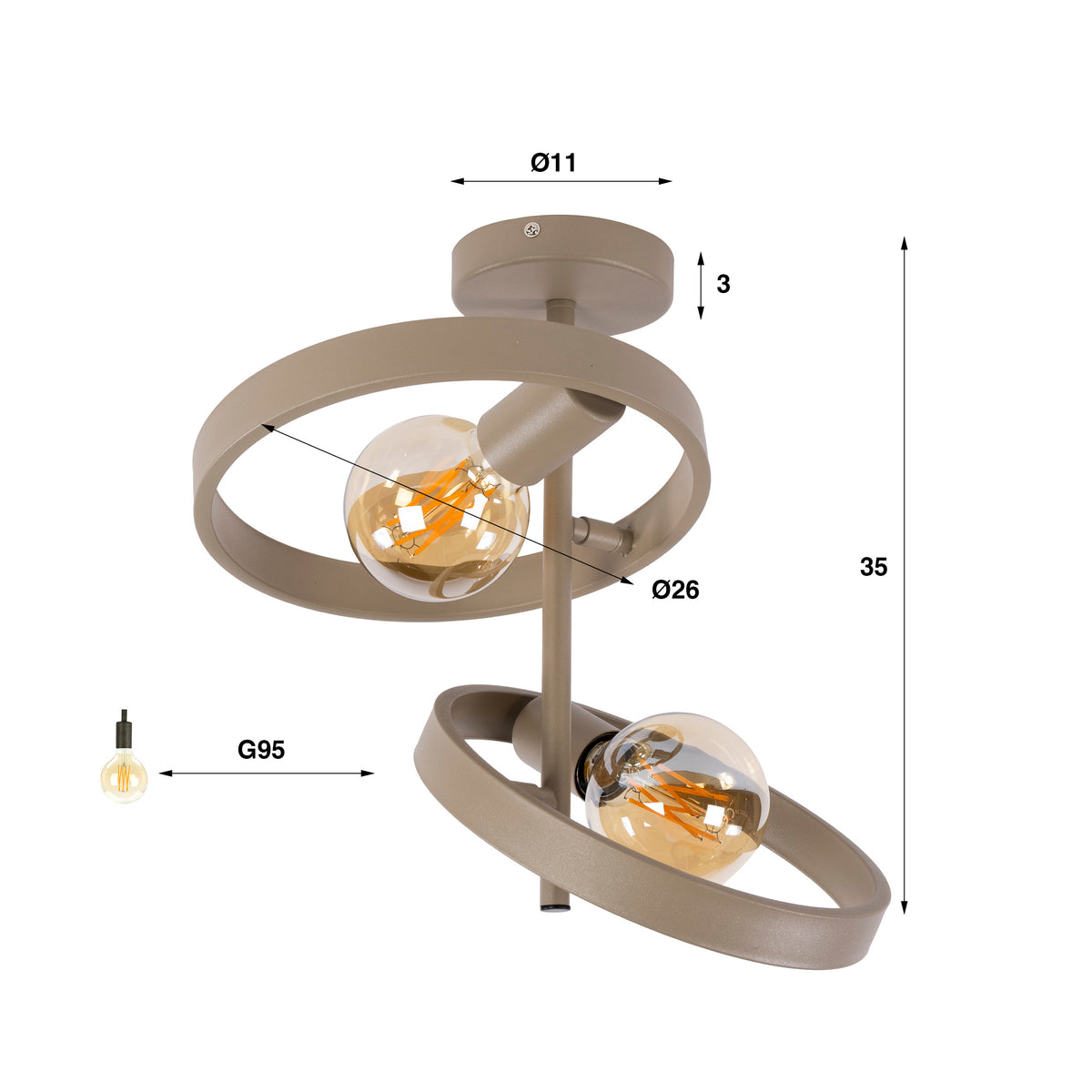 Deckenleuchte – 42×26×37 cm – Beige | Modell N0538