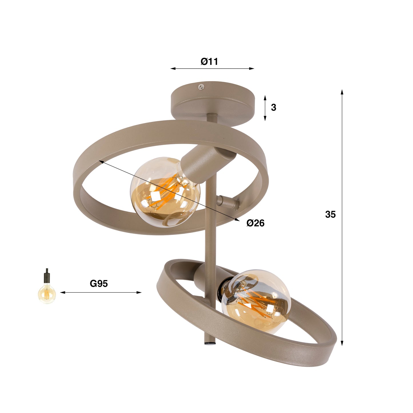 Deckenleuchte – 42×26×37 cm – Beige | Modell N0538