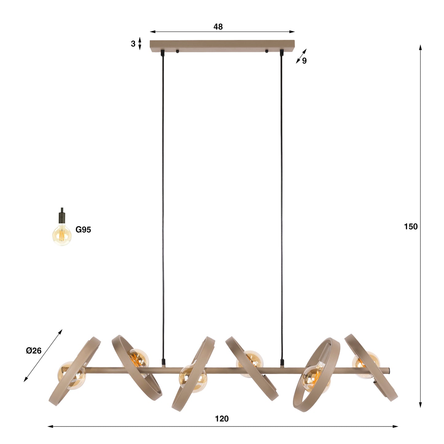 Pendelleuchte – 120×42×150 cm – Beige | Modell N0539