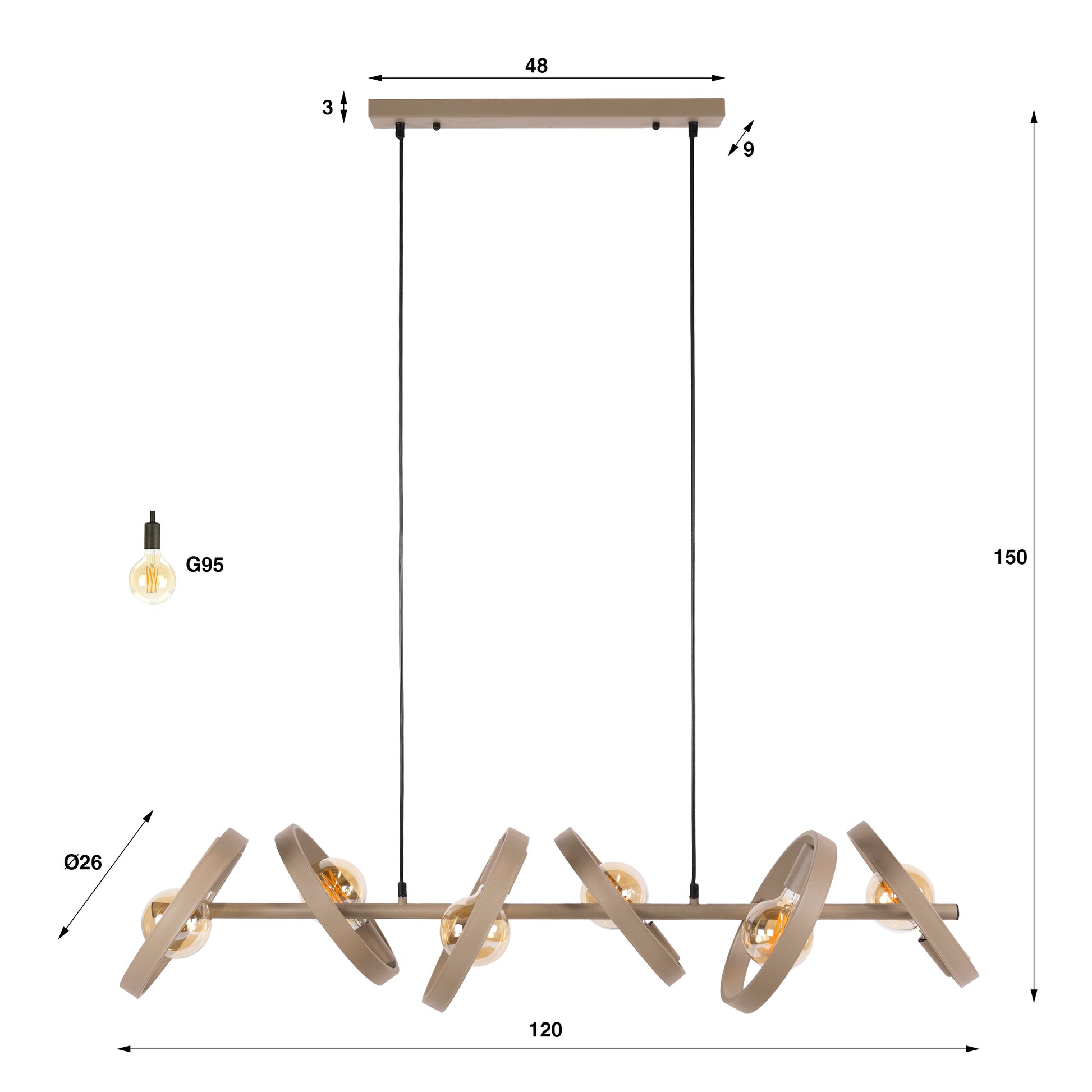 Pendelleuchte – 120×42×150 cm – Beige | Modell N0539
