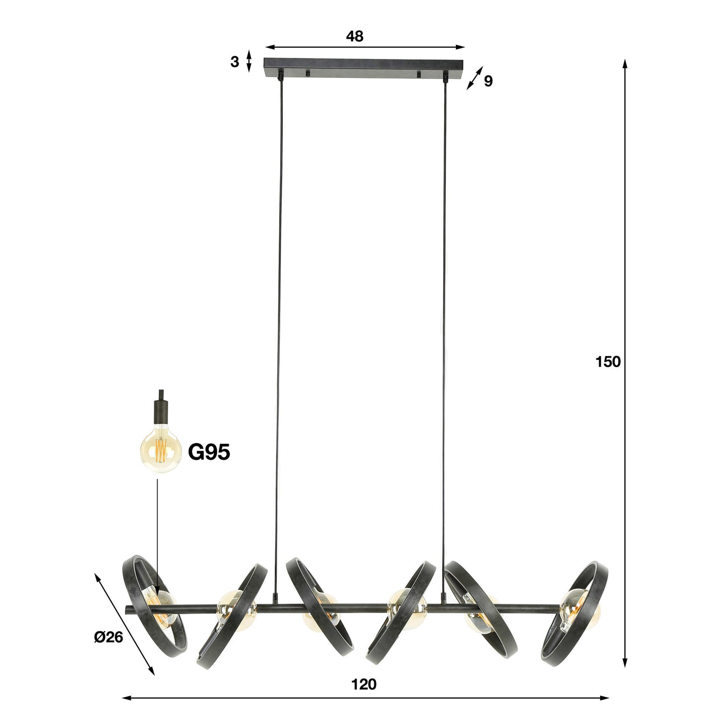 Pendelleuchte – 120×42×150 cm – Beige | Modell N0539