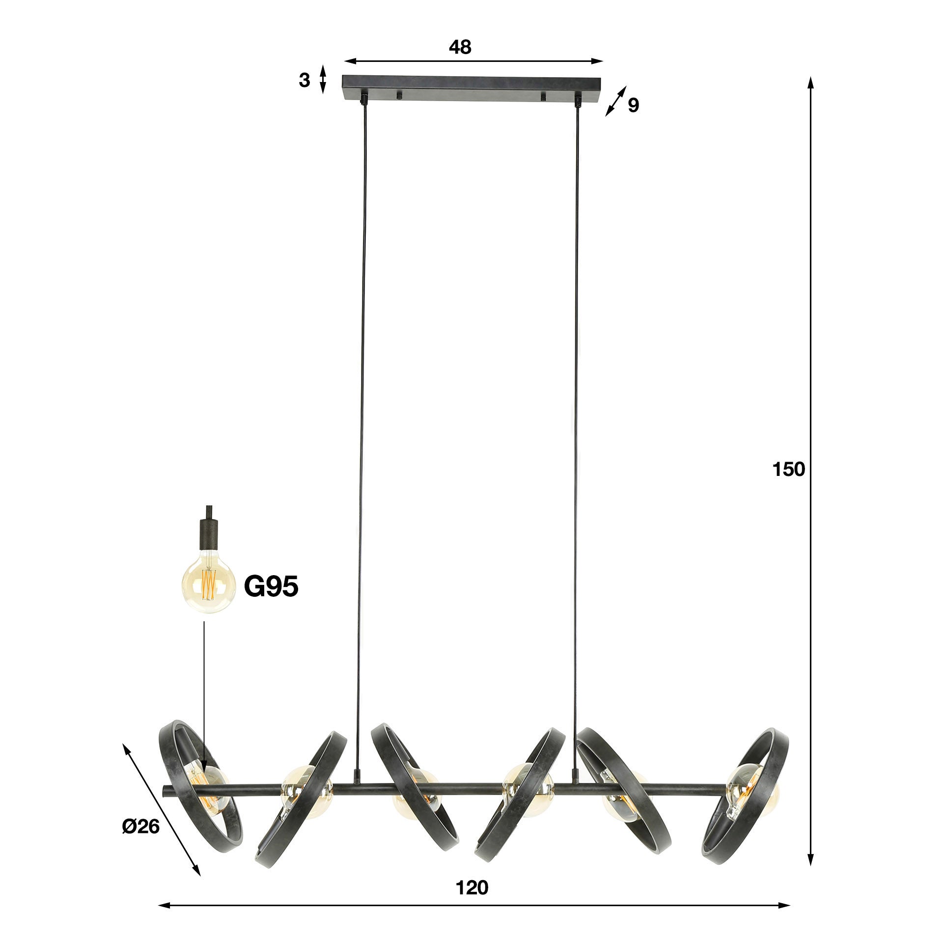 Pendelleuchte – 120×42×150 cm – Beige | Modell N0539