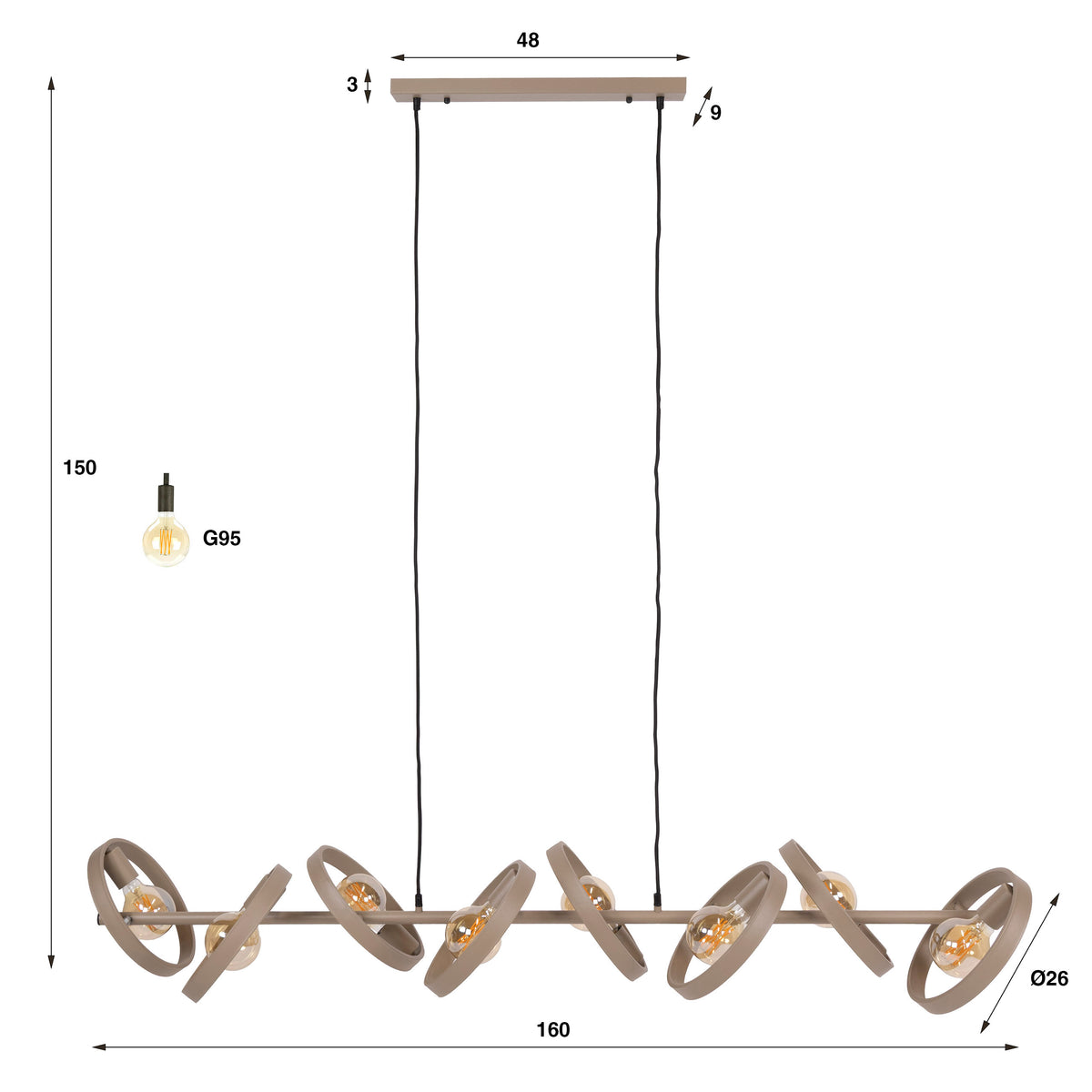 Pendelleuchte – 160×42×150 cm – Beige | Modell N0540