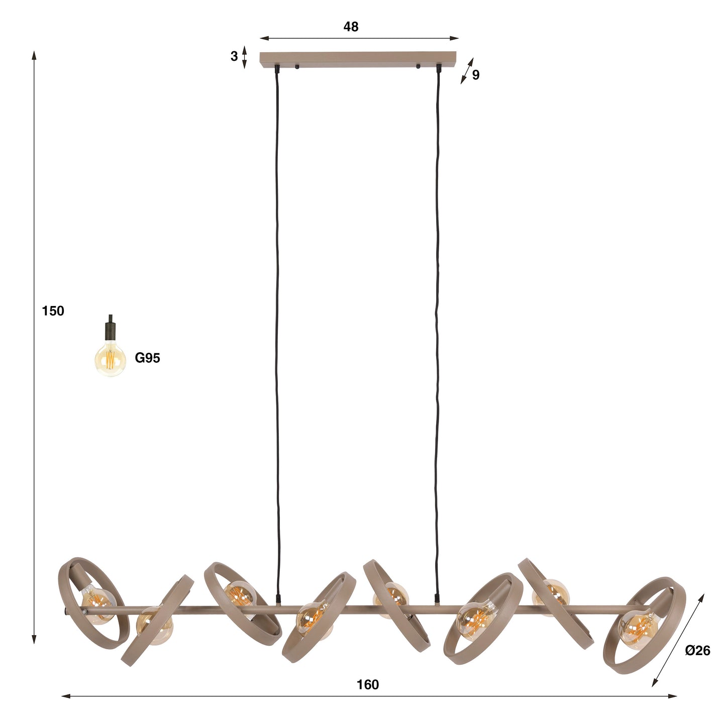 Pendelleuchte – 160×42×150 cm – Beige | Modell N0540