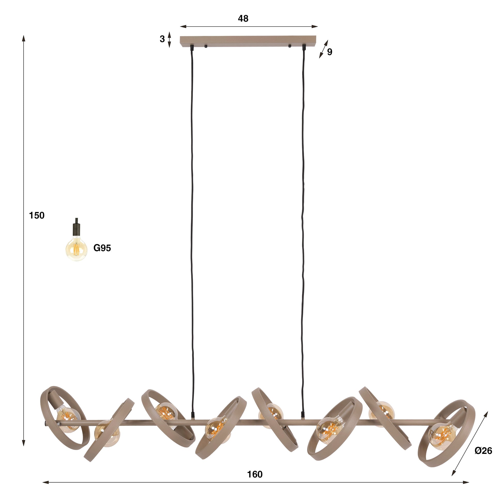 Pendelleuchte – 160×42×150 cm – Beige | Modell N0540