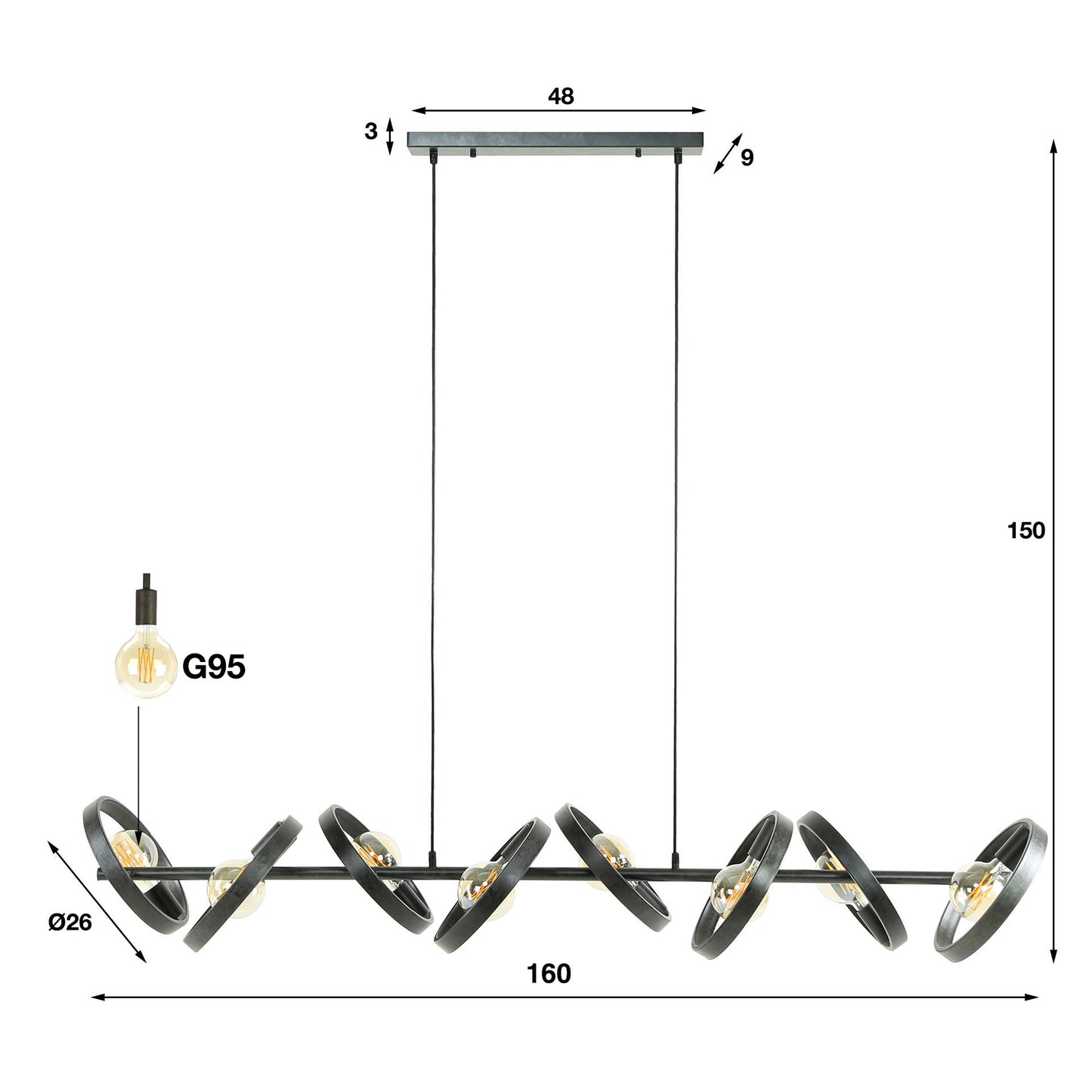 Pendelleuchte – 160×42×150 cm – Beige | Modell N0540