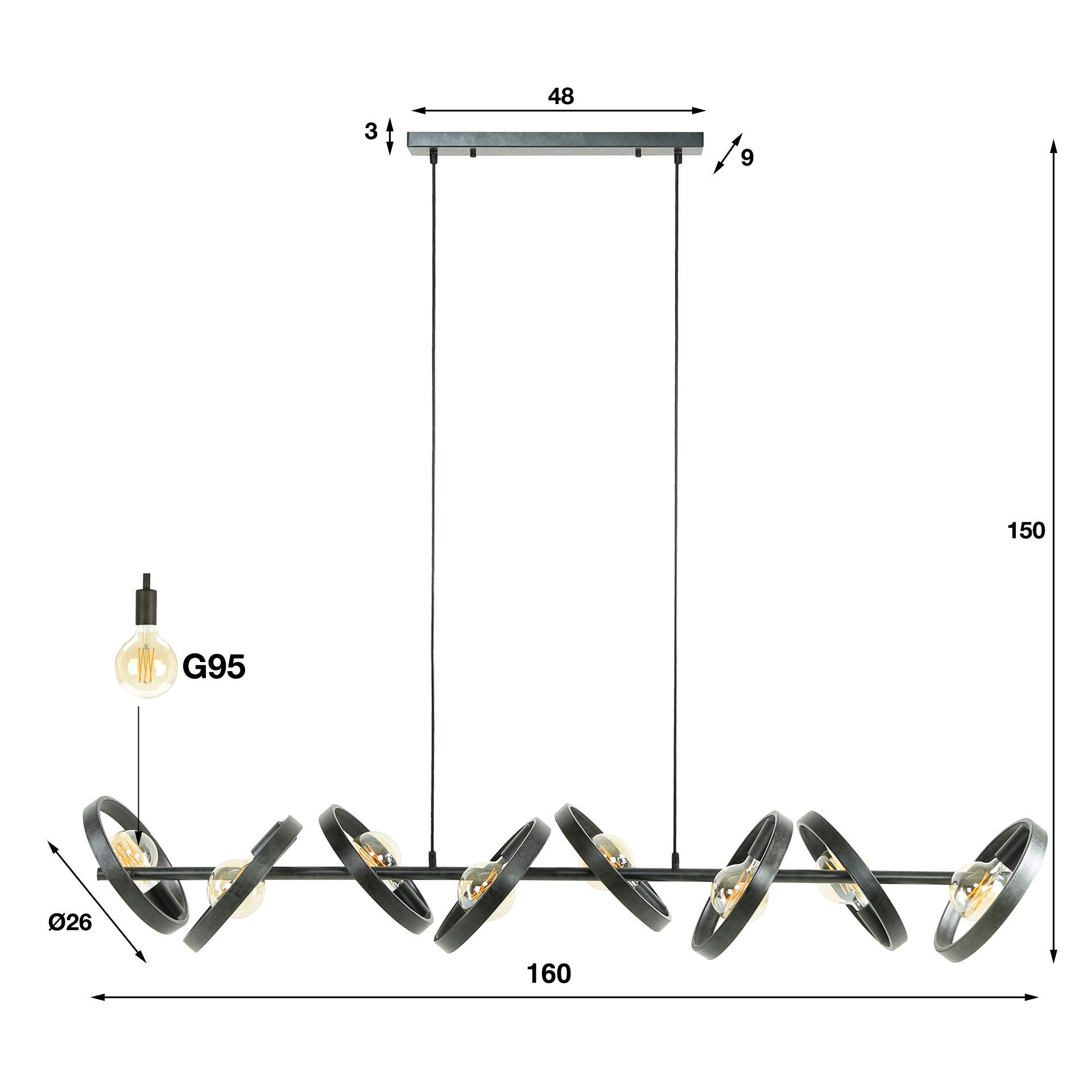 Pendelleuchte – 160×42×150 cm – Beige | Modell N0540