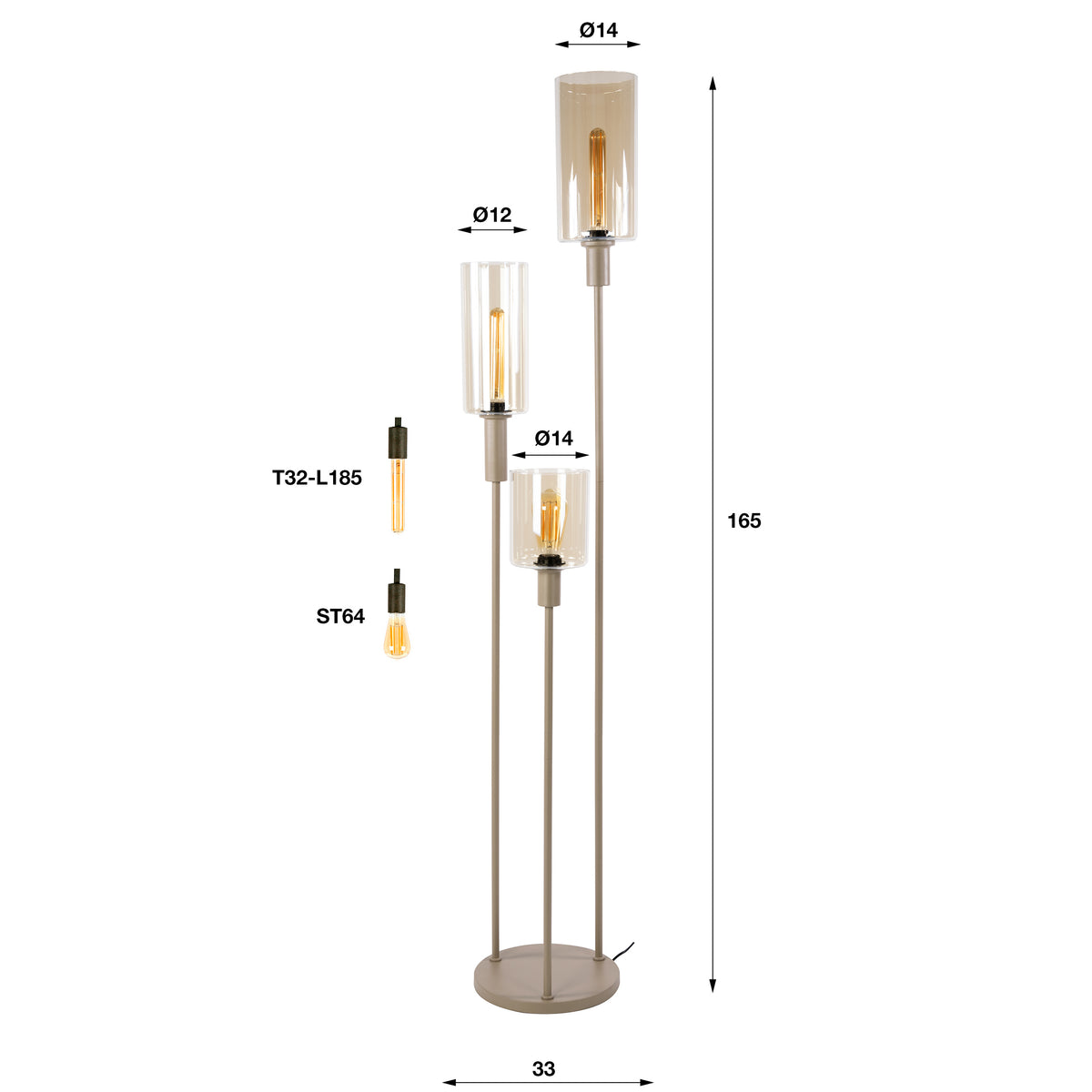 Stehleuchte – 33×33×165 cm – Beige | Modell N0548