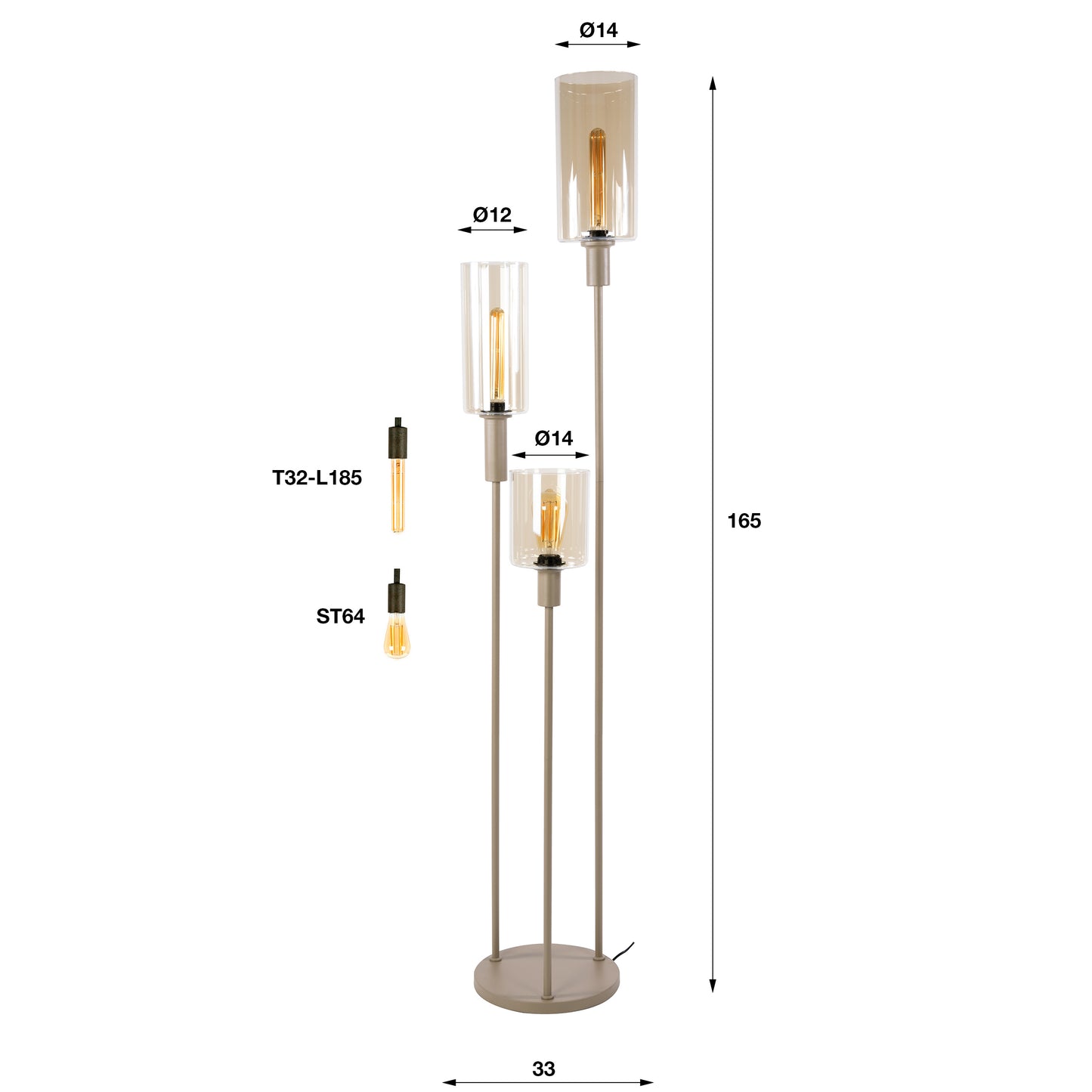 Stehleuchte – 33×33×165 cm – Beige | Modell N0548