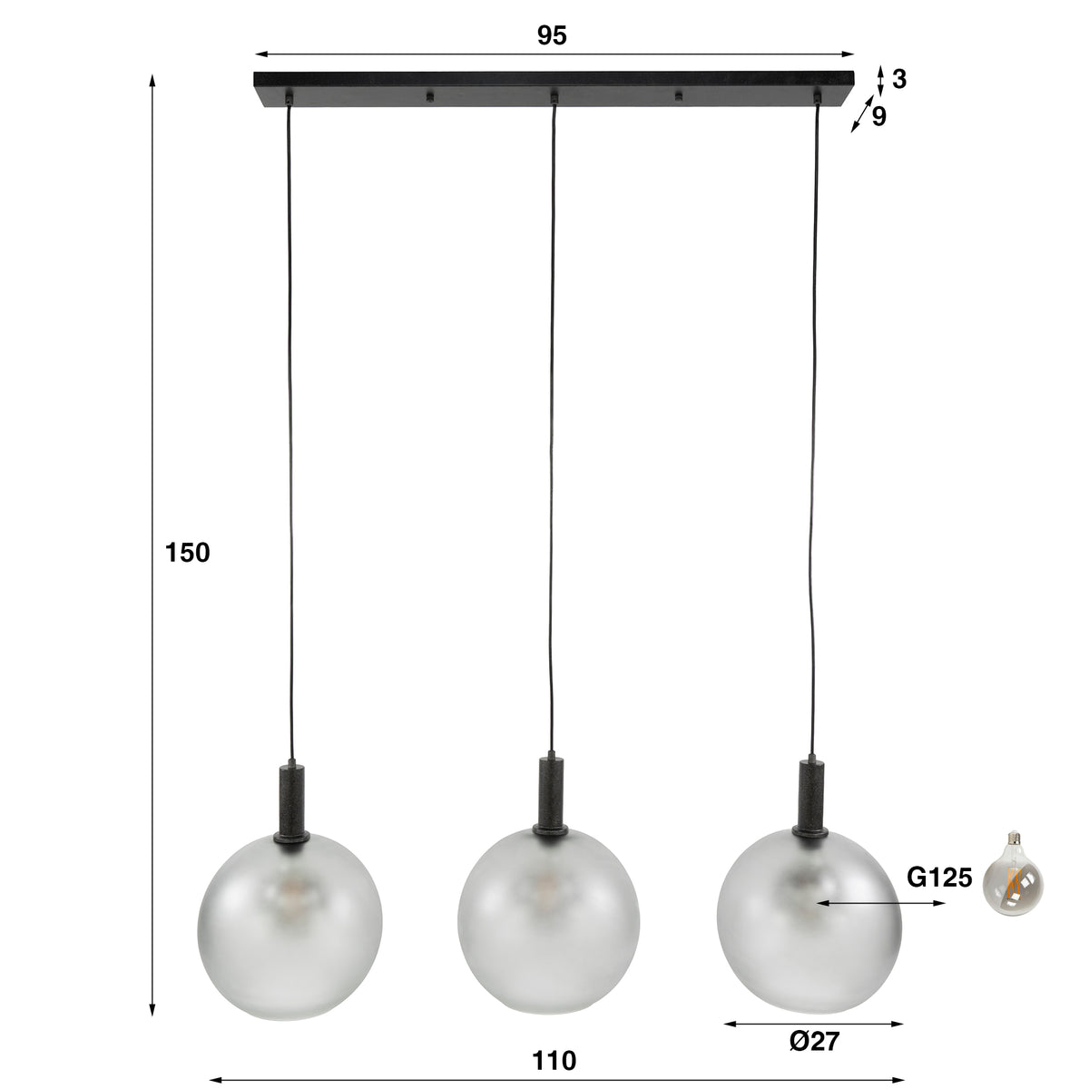 Pendelleuchte – 110×27×150 cm – Frosted grau | Modell N0552