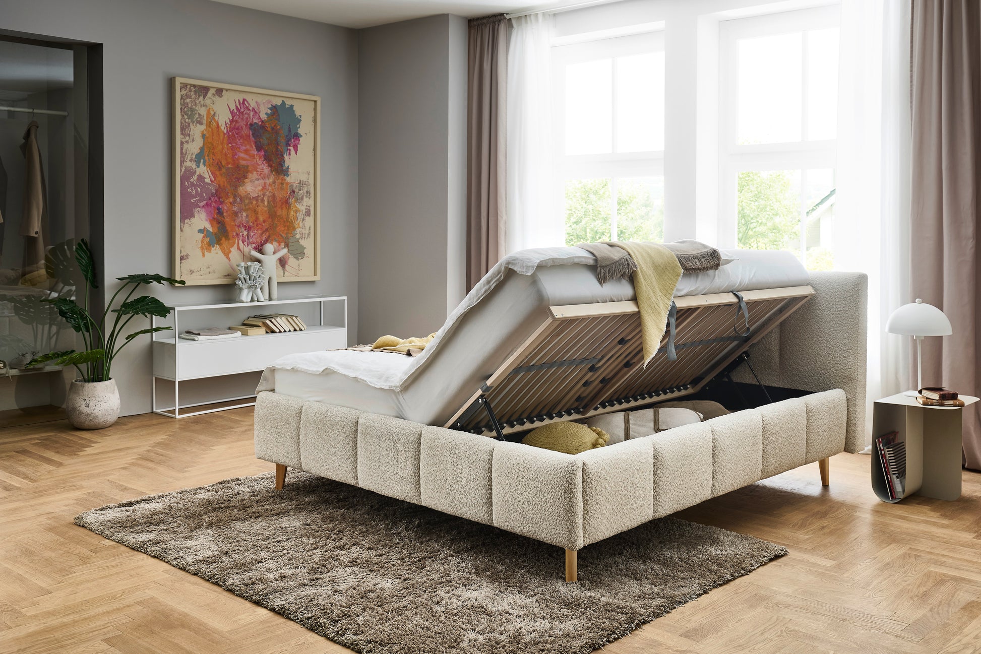 Polsterbett Alva inkl. Bettkasten von meise.möbel – cream Nr. 20 – 160x200 cm – Bettkasten / Funktion