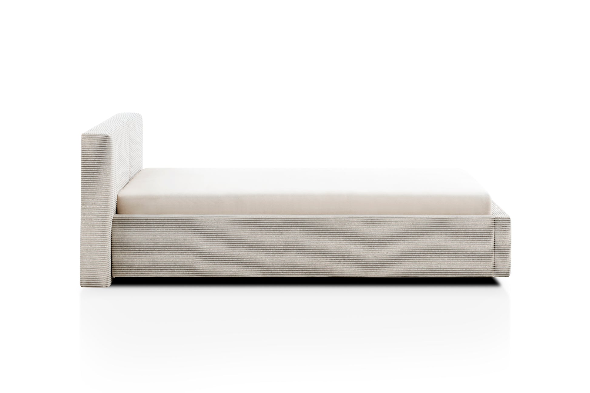 Polsterbett Cube inkl. Bettkasten von meise.möbel – Beige Nr. 100 – 140x200 cm – Seitenansicht